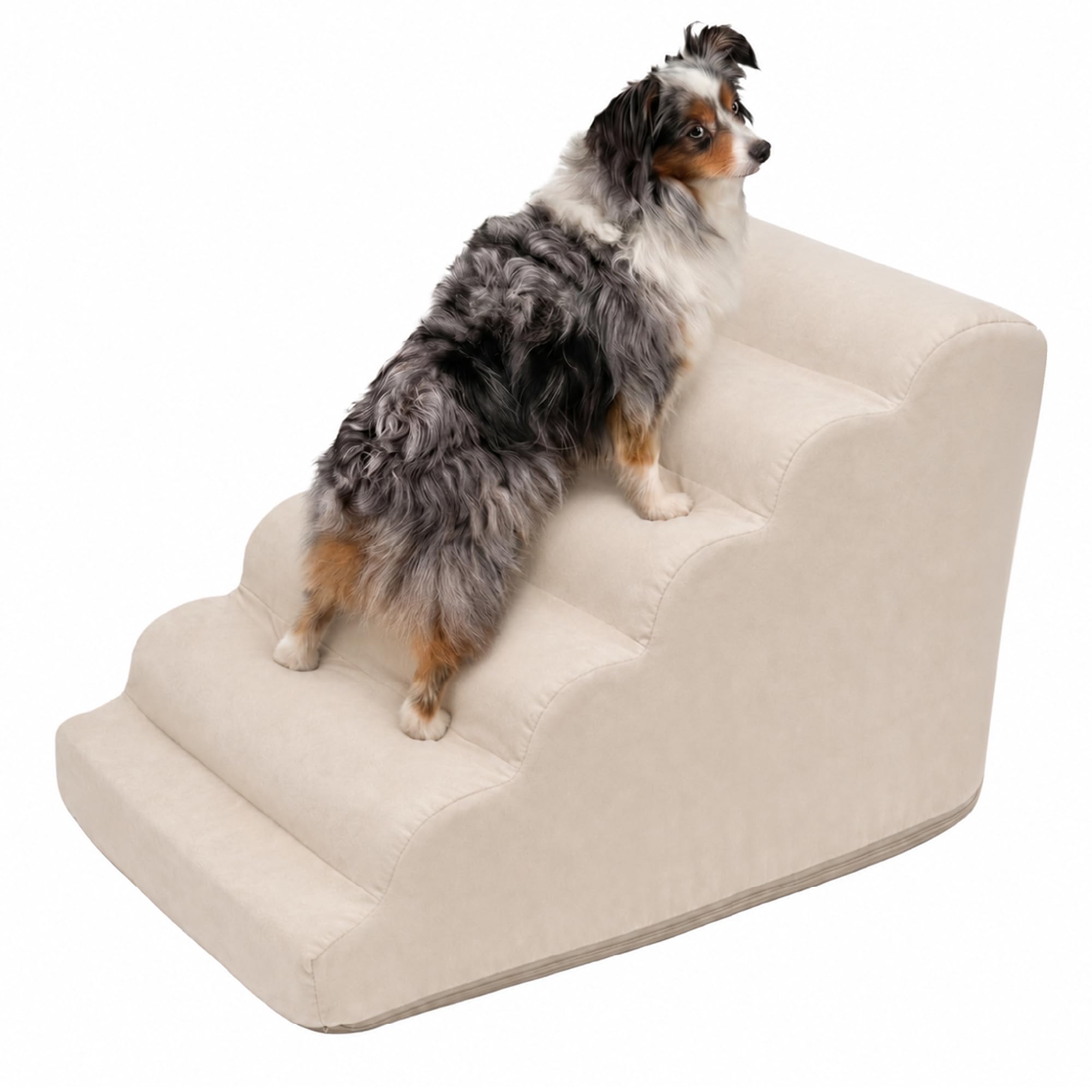 Snoozer Scalloped Dog Ramp, 21” Tall Foam Pet Stairs, 5 Steps, Buckskin