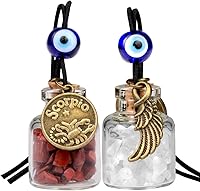 Vista 11 de Zodiac Birthstone Car Charms for Rearview Mirror Hanging - Two Gemstone Good Luck Bottles with Evil Eye Protection Bead and Guardian Angel Wing