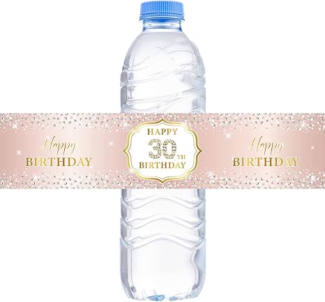 Happy 30th Birthday Water Bottle Labels,Pink Rose Gold Stickers,30 & Fabulous,Hello 30,30th Anniversary Party Decorations Supplies - Set of 32