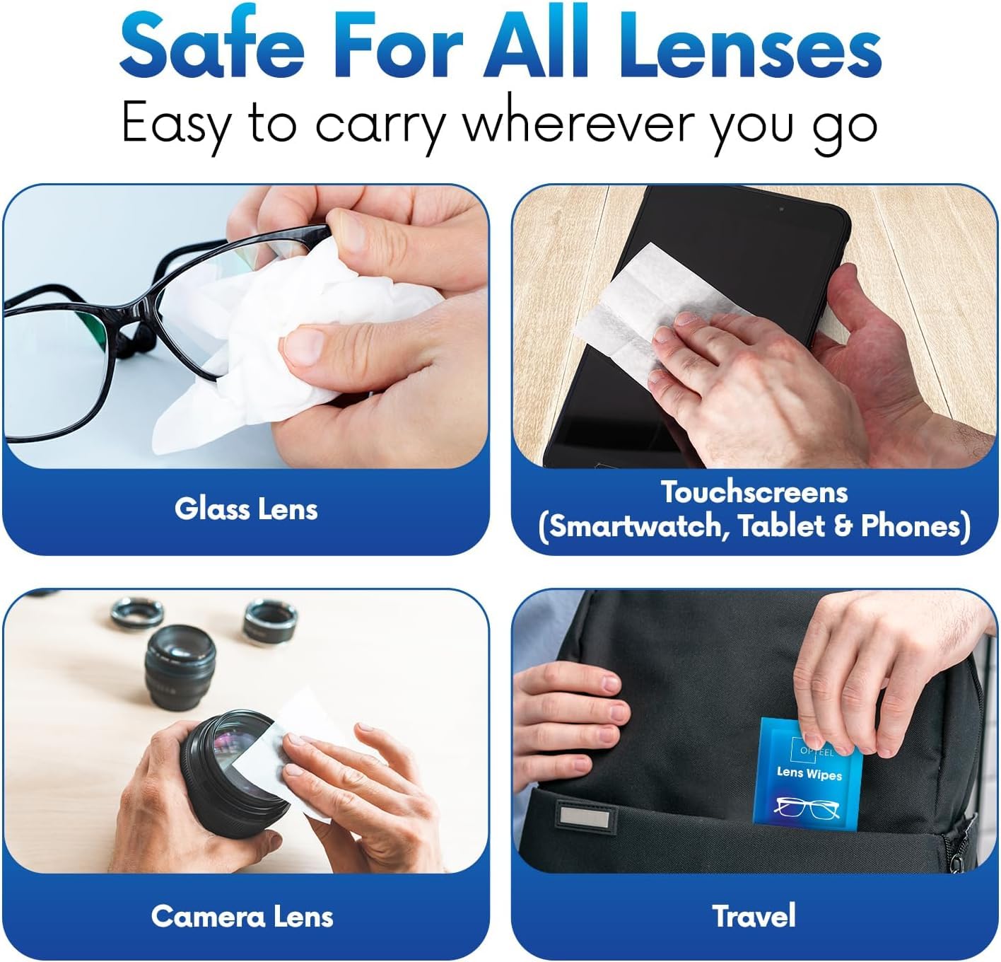 Toallitas para lentes – Caja de 3000 (6 x 500/cajas) toallitas de limpieza de lentes prehumedecidas – Limpiador sin arañazos y sin rayas para lentes de cámara, gafas de sol, teléfono, tableta y
