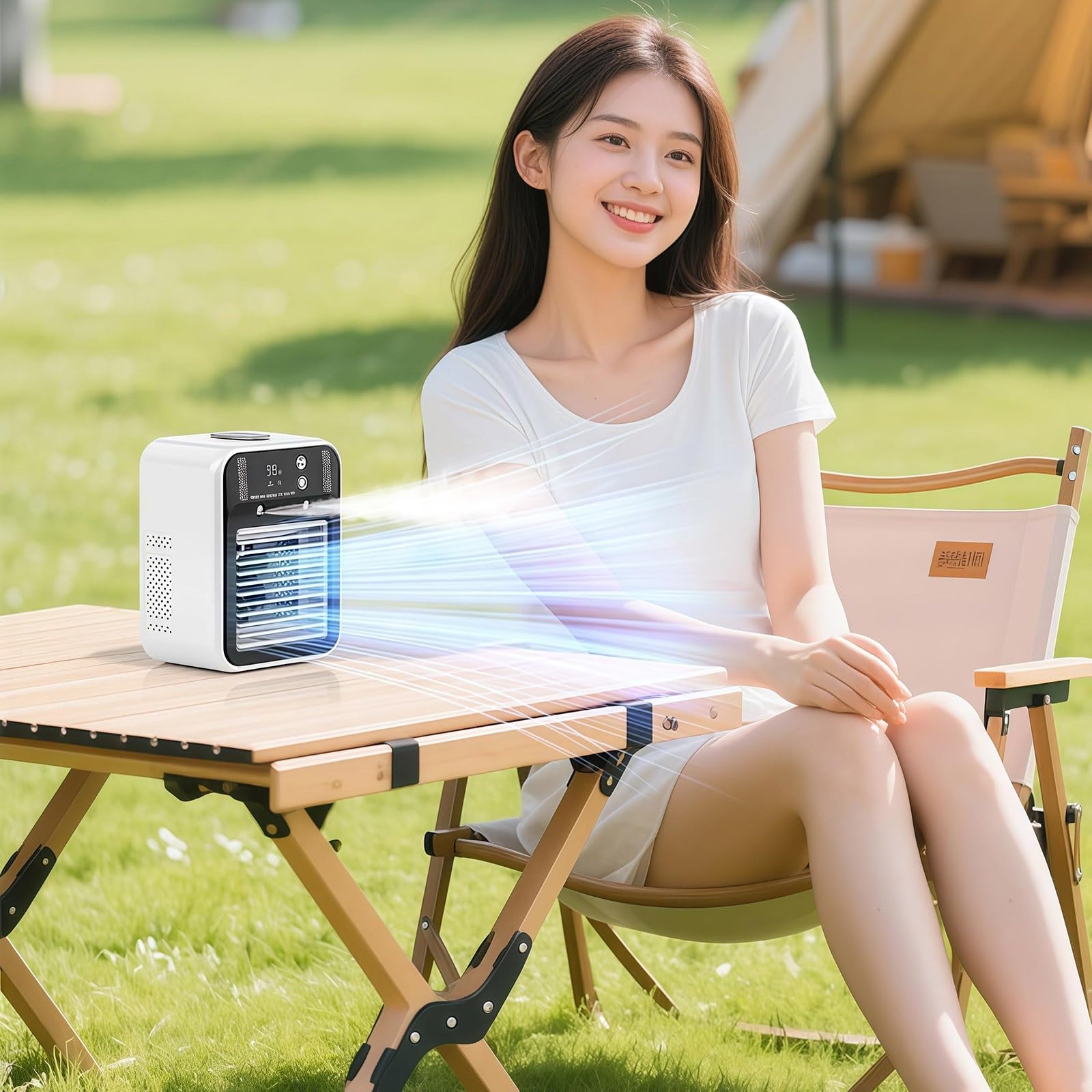 Mobile Klimaanlage ohne Abluftschlauch, Tragbare Mini Tisch Klimagerät, Luftkühler mit Wasserkühlung Leise, Ventilator mit Kühlung, Portable Air Conditioner, Air Cooler, Verdunstungskühler Raumkühler