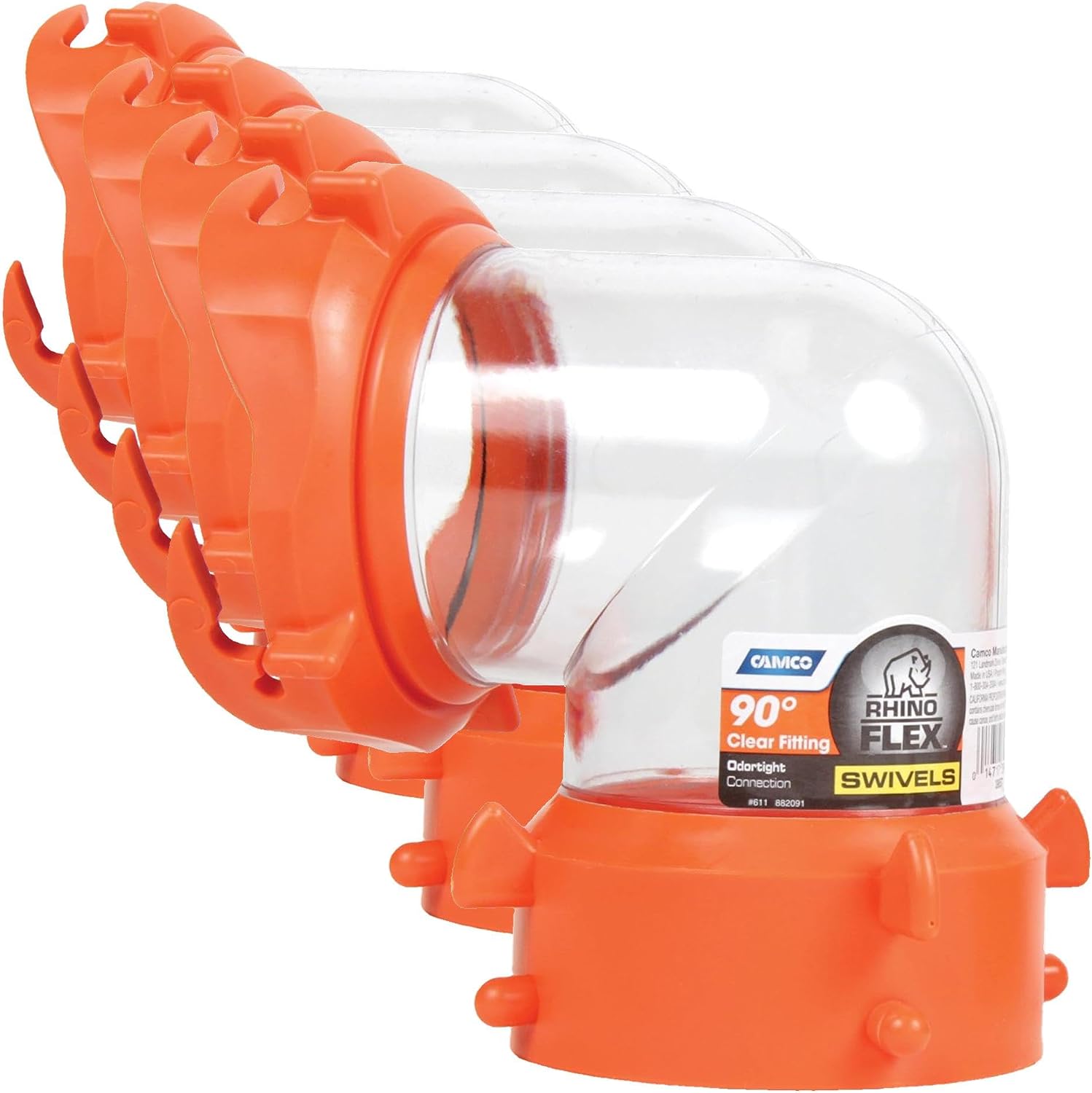 Camco RhinoFLEX Clear 45-Degree Camper/RV Sewer Hose Swivel Fitting - Features a Swivel Lug Fitting & a 4-Prong Bayonet Fitting - Made of Heavy-Duty Resin (39847)