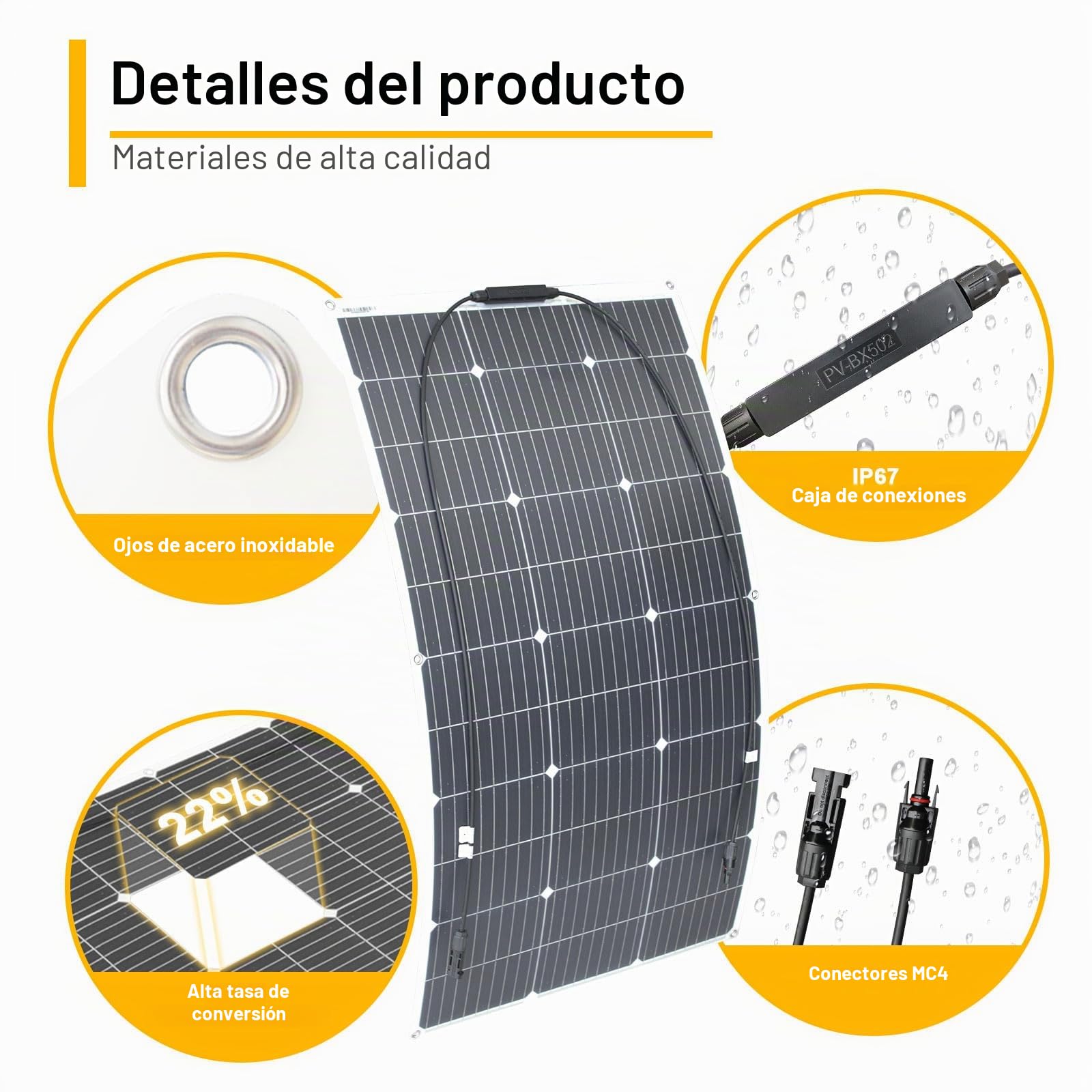 100W Placa Solar Flexible Panel Solar Ideal para Sistemas Aislados la Red Actividades al Aire Libre