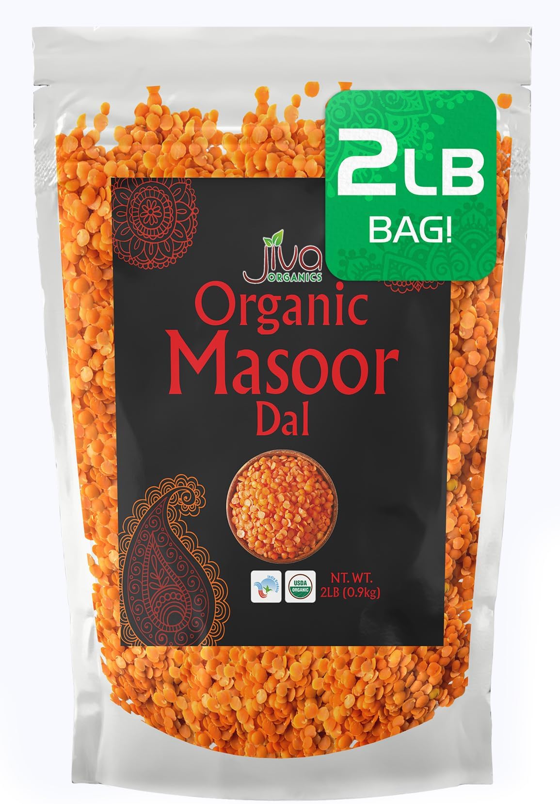 Organic Masoor Dal 2 Pound Bag (Split Red Lentils) - Non-GMO, Pure & Natural