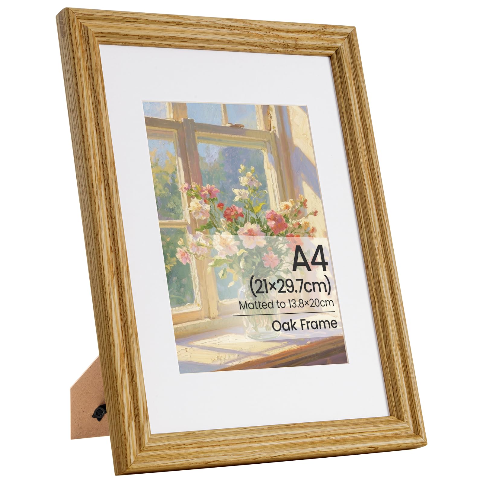 A4 Frame, A4 (21x 30 CM) Certificates Documents Picture Frame Solid Oak Wood A4 Matted for A5(13.8×20 CM) Picture Frames with Premium Tempered Glass, Wall Mount or Tabletop Display — image 1