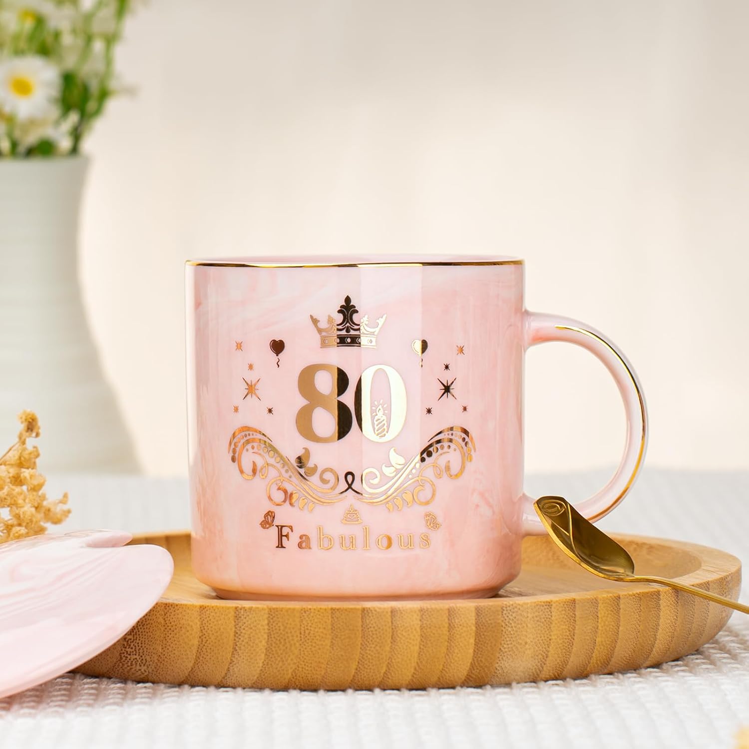 80th Birthday Gifts for Women Marble Coffee Mug, 80th Birthday Decorations for Women, 14Oz Mug Gifts for a 80 Year Old Woman, Gift for 80 Year Old Woman Grandma Mum Wife, with Spoon, Lid, Gift Boxed - Image 2