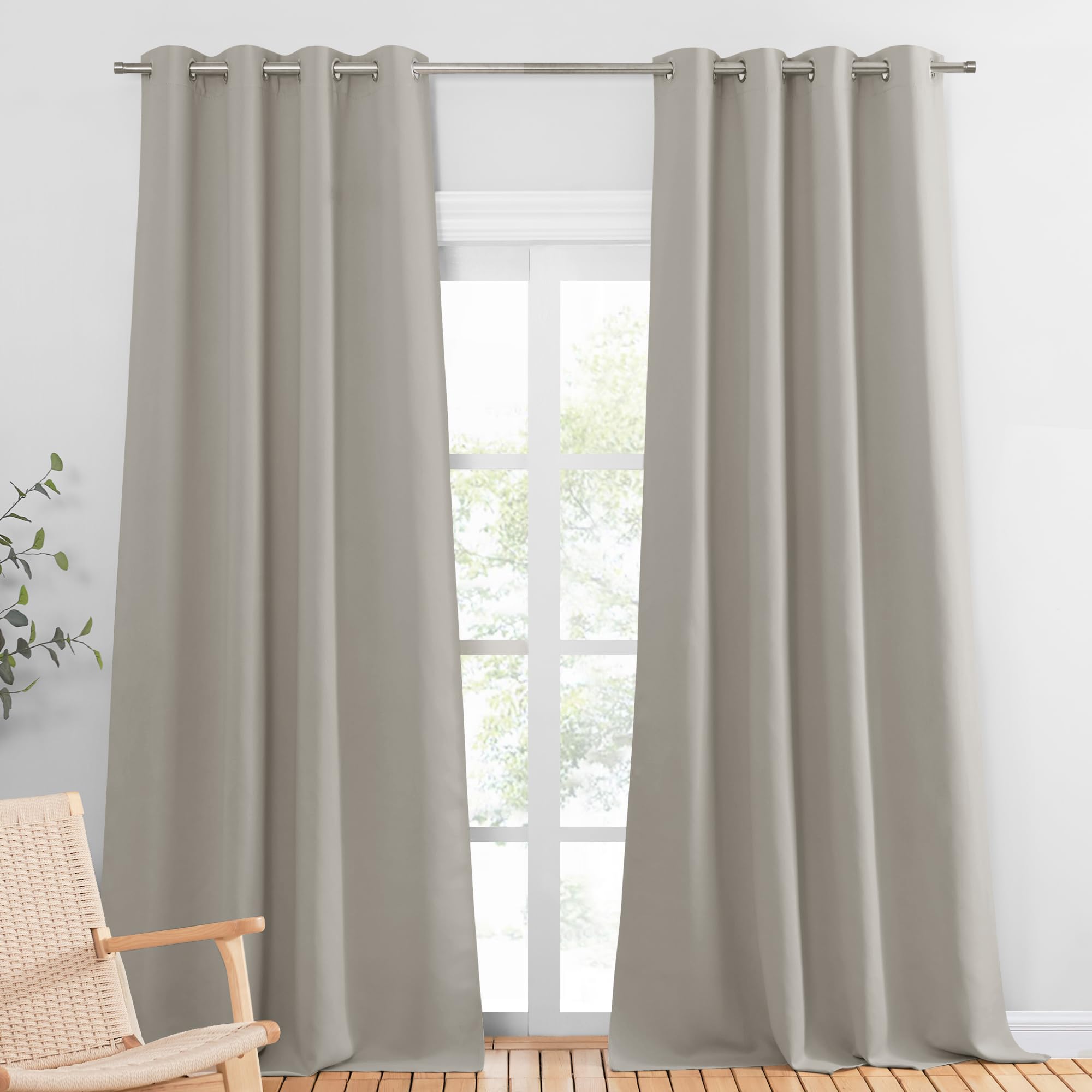 PONY DANCE Natural Thermal Insulated Curtains for Bedroom - Eyelet Energy Saving & Sunlight Blocking Curtains, Window Treatment Privacy Protection for Home Decor, 46 x 108 Inch, 2 Panels