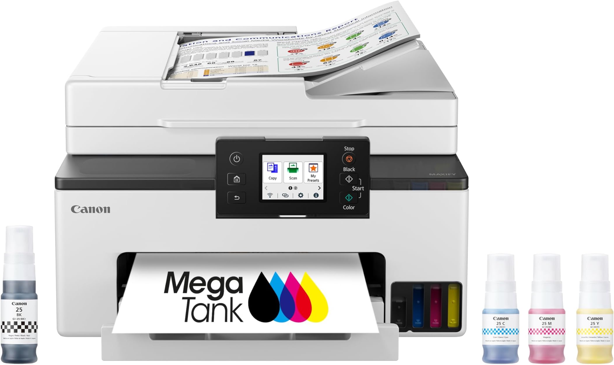 MegaTank MAXIFY GX2020 All-in-One Wireless Color Printer – Print, Copy, Scan with Duplex Printing – Refillable Tank System, Compact Desktop Design – Wireless Print Scan Copy for Home & Office
