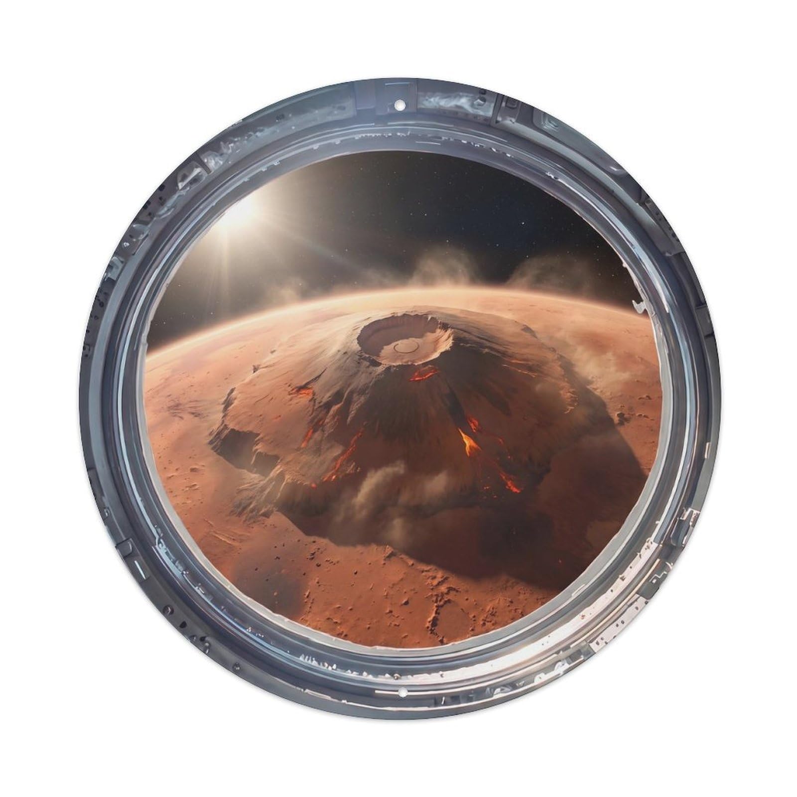 Metal Tin Sign Red Planet Volcano from Space Station Porthole