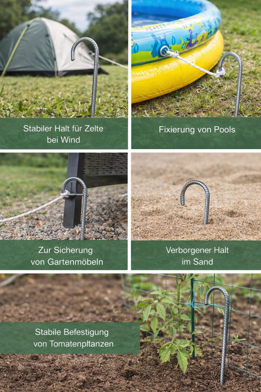 Sturm Lot de 24 piquets de tente 30 cm en acier pour tente, pavillon, trampoline | Maintien sûr même en cas de vent et sur sol solide