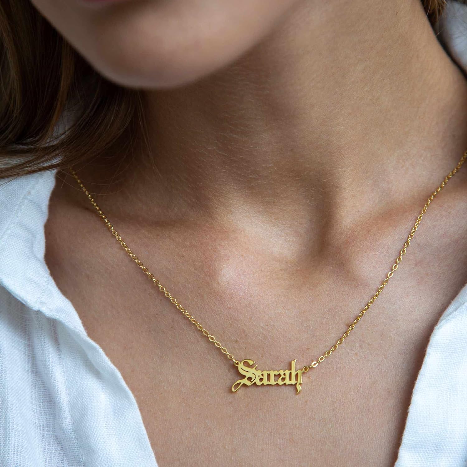 Old English Name Necklace – Personalized Gothic Font Name Pendant in Sterling Silver or Gold – Custom Engraved Nameplate Jewelry for Women – Edgy Style Gift for Girlfriend, Wife, Mom, or Daughter