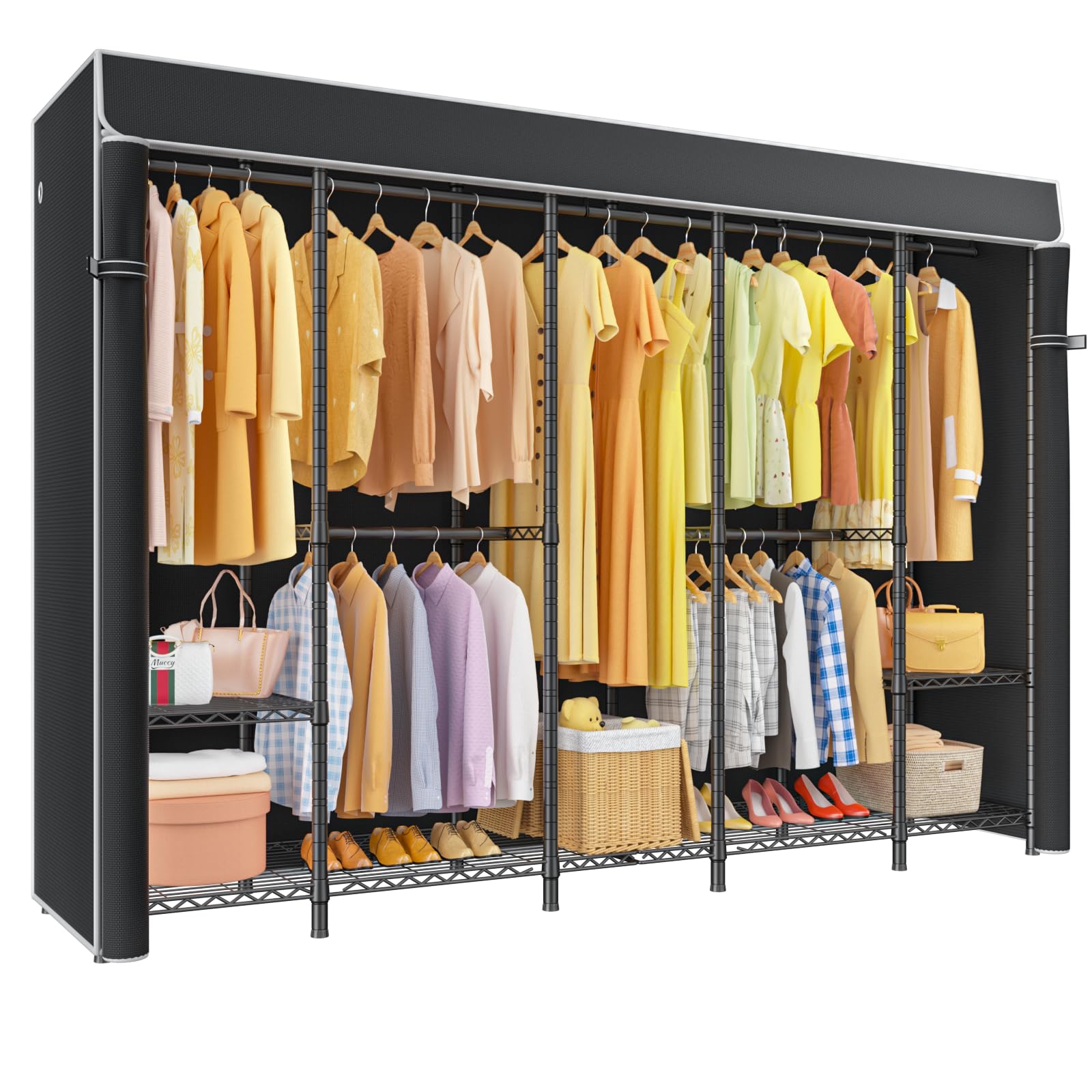 H50C Extra Large Clothes Rack with Cover Freestanding Portable Closet Covered Clothing Racks for Hanging Clothes Heavy Duty