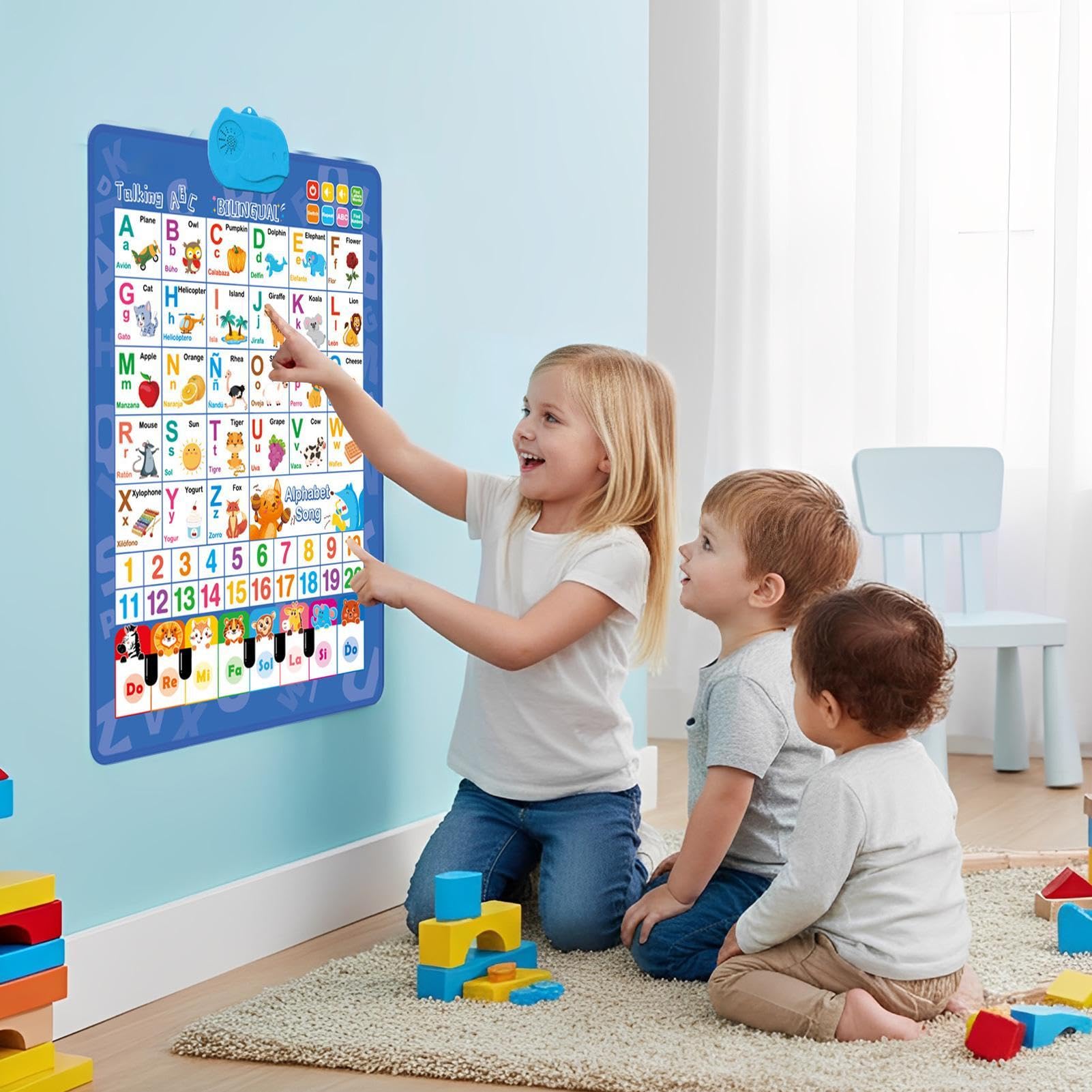 Générique Tableaux Muraux Parlants pour | Jeux Bilingues d'Alphabet et de Chiffres - Affiche Musicale Piano Parlante - pour de 1 à 6 Ans Anniversaire Salle de Classe Fêtes Noël