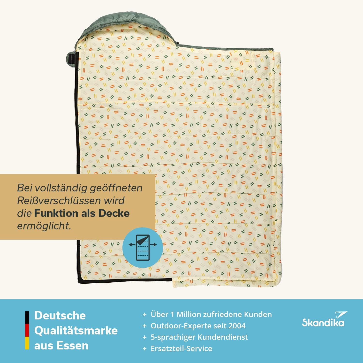 Skandika Deckenschlafsack Iceland Single | Schlafsack Outdoor für Erwachsene, 3 Jahreszeiten mit Baumwolle, 220 x 80 cm, als Doppelschlafsack nutzbar, Camping Schlafsack XXL, Schlafsäcke Erwachsene