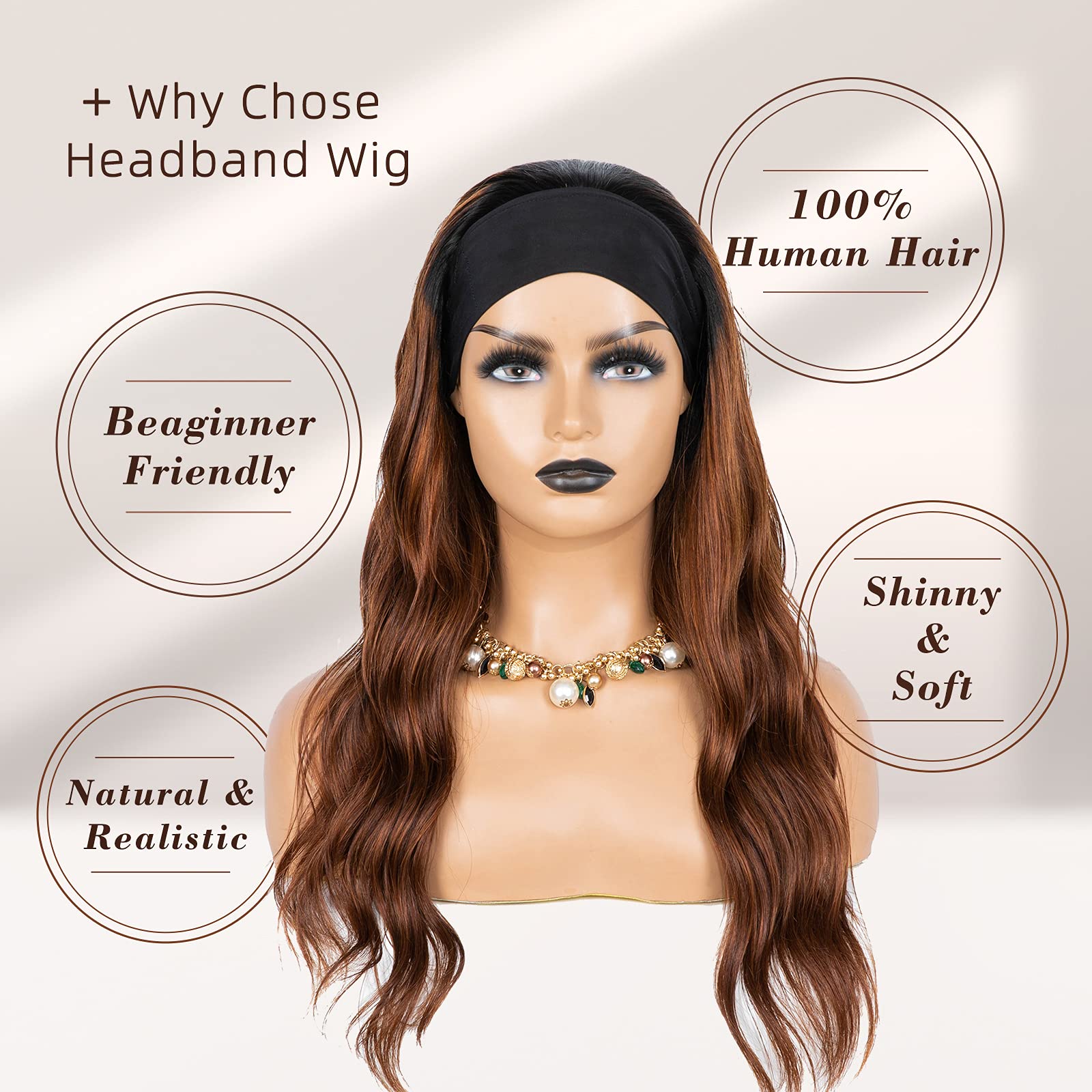 Amazon.com : LUVME HAIR Chestnut Brown Headband Wig Loose  display picture 2