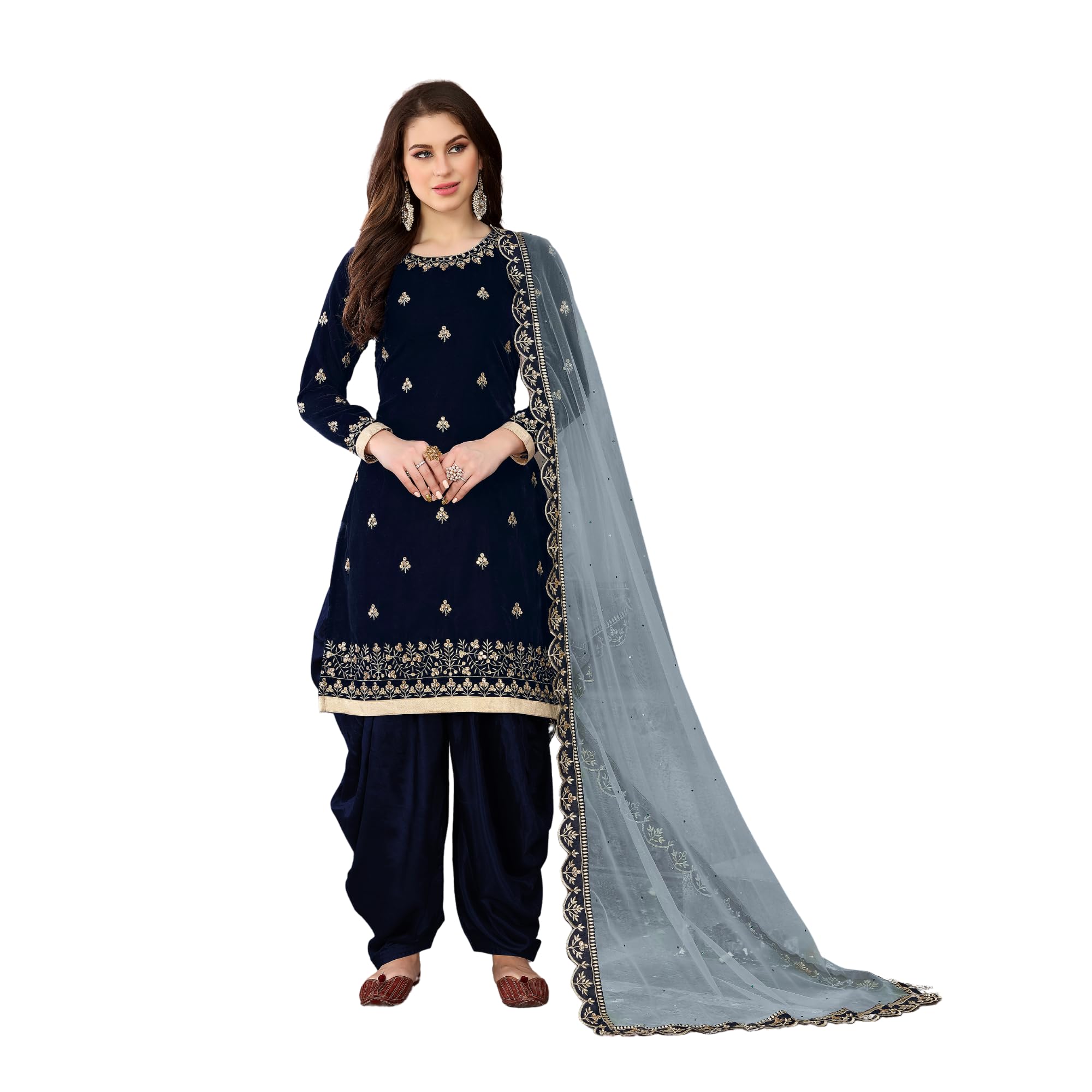 Midnight Velvet Traditional Punjabi Suit Set with Dupatta for Ethnic Occasions