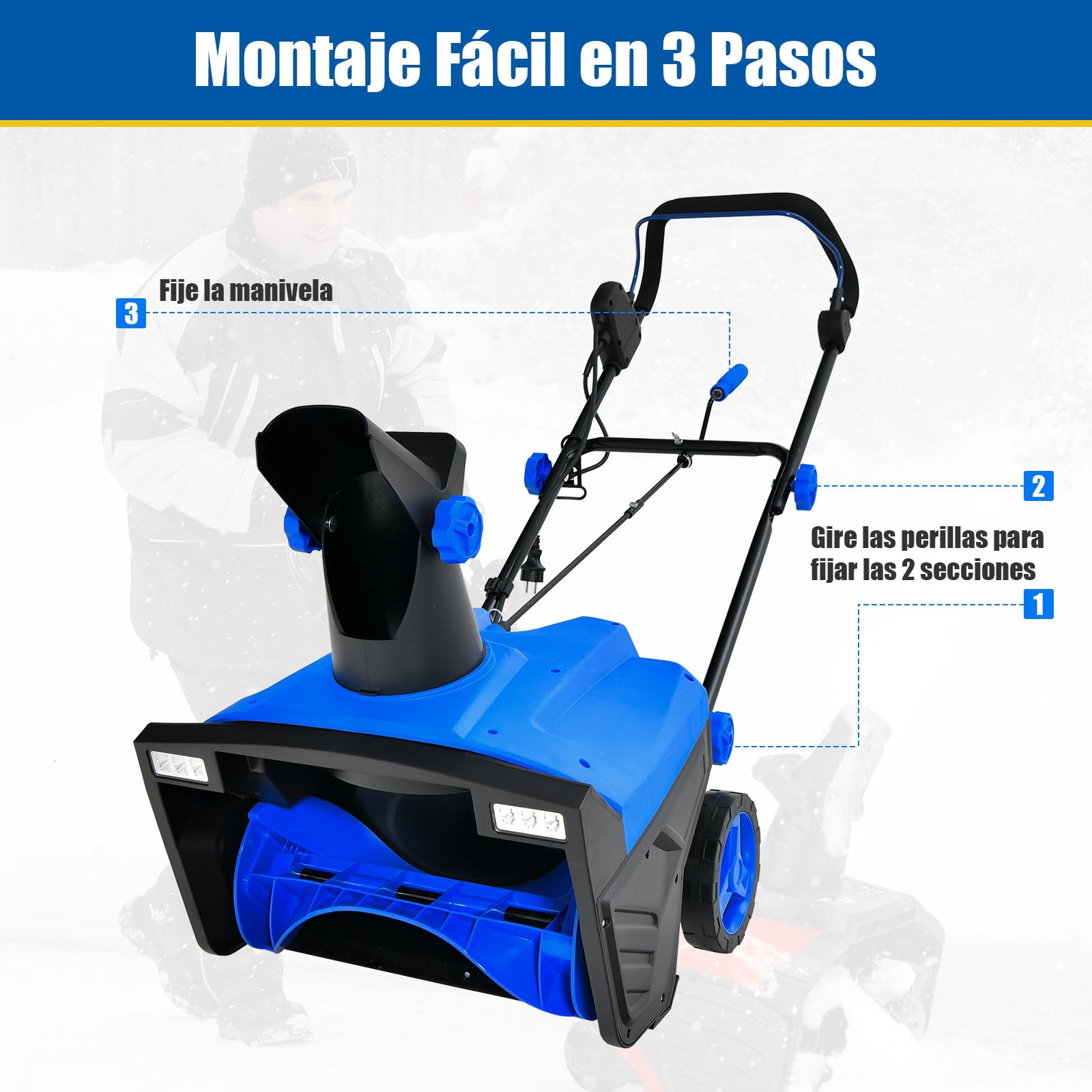 COSTWAY Quitanieves Eléctrico, 2300w, 3000RPM, Chorro Giratorio de 180°, Pala de Nieve con Ruedas y Cable, Distancia de Lanzamiento de 9 M, Máquina Quitanieves con Luces LED Duales (Azul)