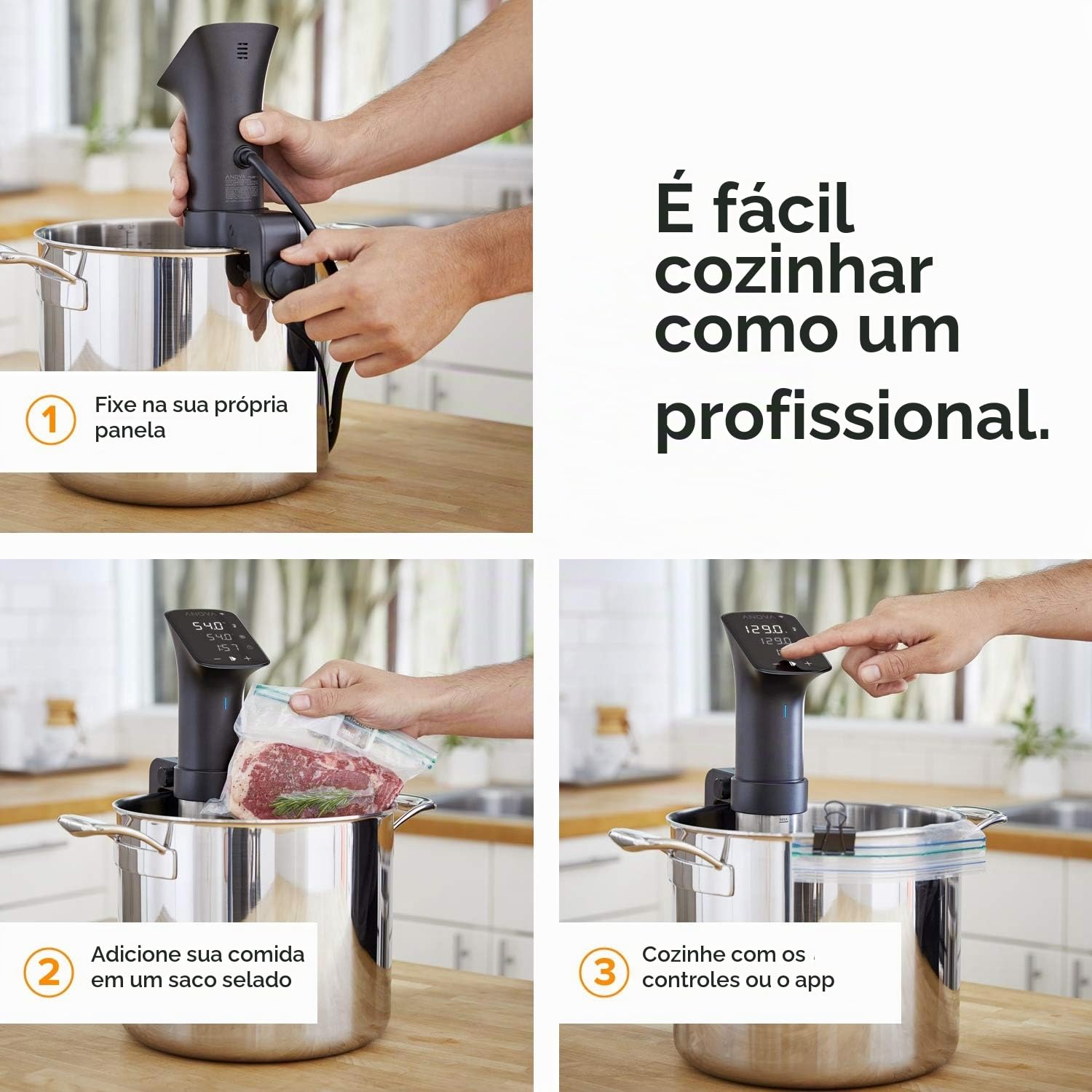 Anova Culinary Sous Vide Precision Cooker Pro, 1200 Watts, preto e