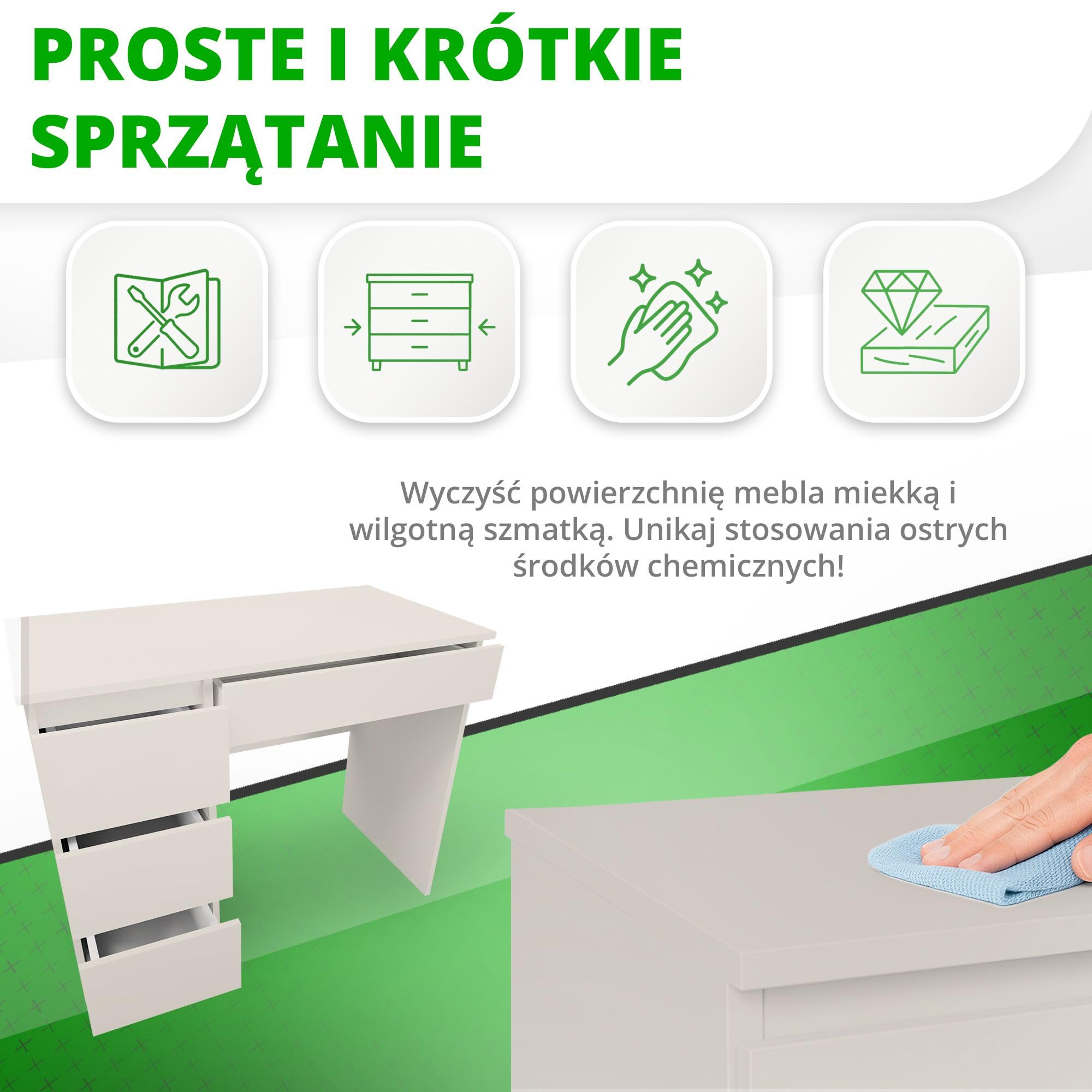 CDF Biurko z 4 Szufladami Małe Komputerowe Dziecięce Nowoczesny Stół Biurowy do Home Office Gabinetu Biura Nauki - dla Dzieci Studentów Dorosłych Mebel Kompaktowy do Organizacji – Glina Szary