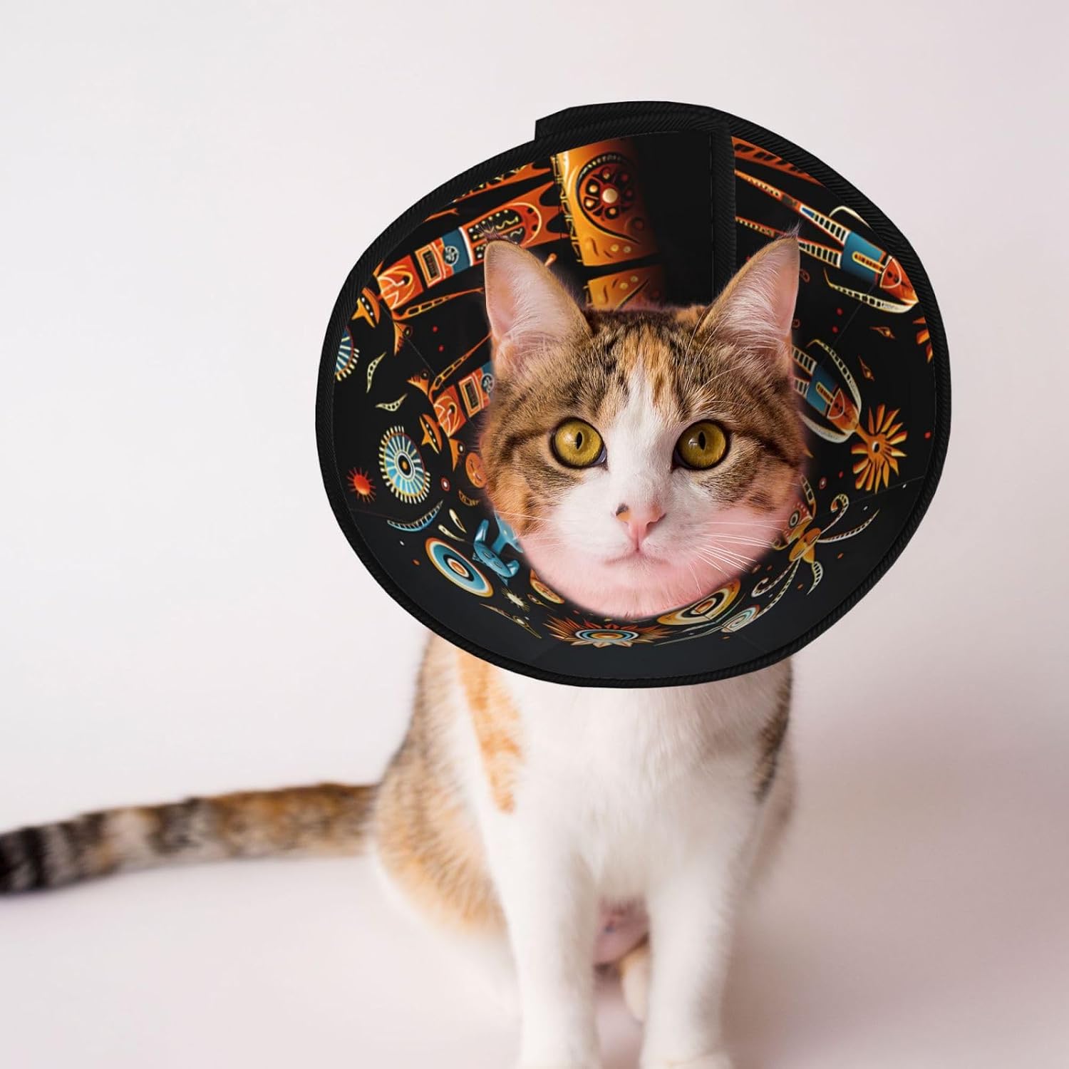 Custom Pet Cones - Unique Design Cat & Dog Cone, Collar for Post-Surgery Recovery, Adjustable Neck Tribal Art Figures​ Large