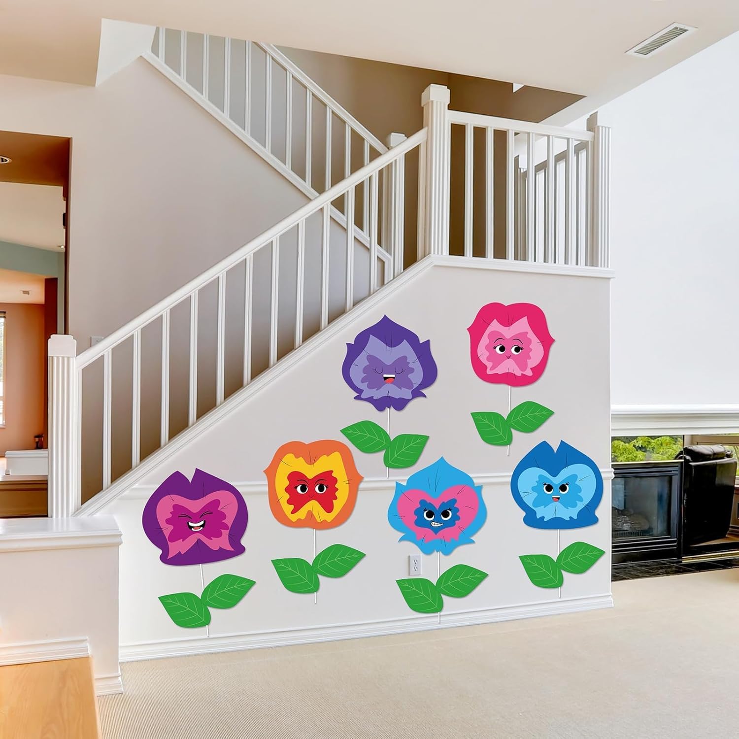 6 Pack Wonderland Tea Party Decoration Wonderland Flowers with Faces Yard Signs with Stakes Flowers Large Lawn Garden Sign for Indoor Outdoor Birthday Garden Tea Party Decorations Photo Booth Props