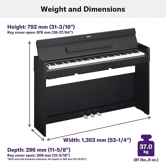 Yamaha Arius Series Slim Digital Upright Piano, Grand Sound, Compact Weighted Keyboard, White (YDPS35WH)