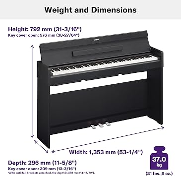 Yamaha Arius Series Slim Digital Upright Piano, Grand Sound, Compact Weighted Keyboard, White (YDPS35WH)
