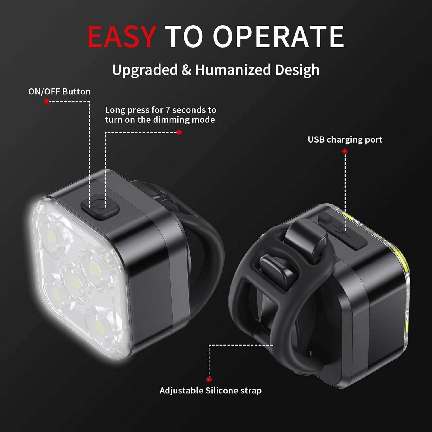 Bike Lights Set, AKALE Rechargeable Bicycle Lights Front and Rear, 5 Light Mode Options, Bike Headlight, IPX4 Waterproof, Easy to Install for Night Riding - 2 Pack : Everything Else