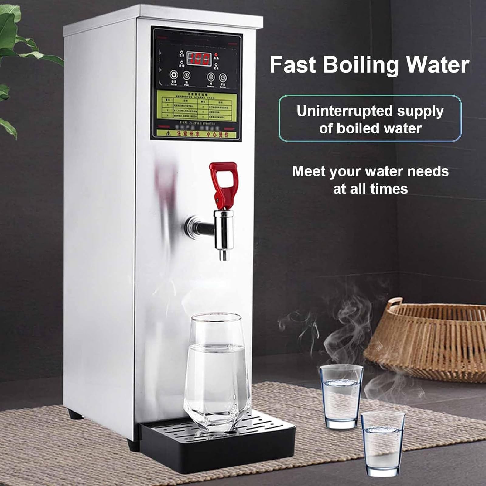 Scaldacqua Commerciali, Pannello di Controllo Digitale, Controllo della Temperatura 40-100 °C, scaldabagno Automatico in Acciaio Inossidabile, bollitore, per Bevande Calde (Silver 50l)