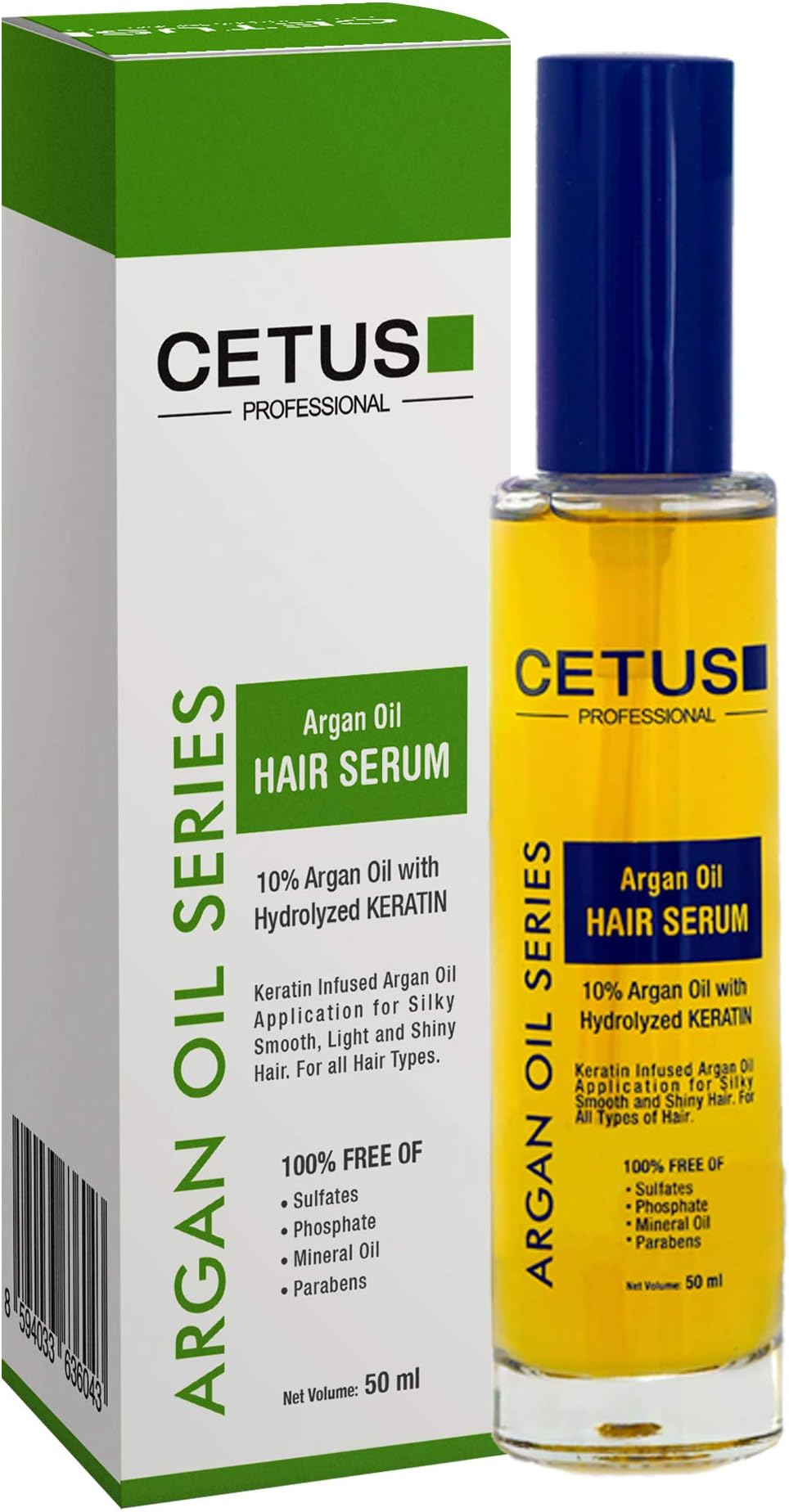 CETUS Argan Oil Hair Serum, enriched with Hydrolyzed Keratin Protein for frizzy and dry hair (men and women), 50 ml