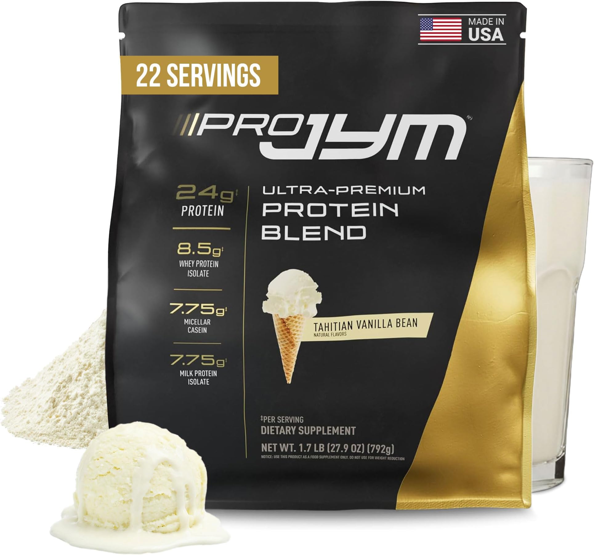 Pro JYM Tahitian Vanilla Protein Powder - Whey Protein Isolates, Casein, & Milk Protein, Lean Muscle Building for Men & Women, 22 Servings