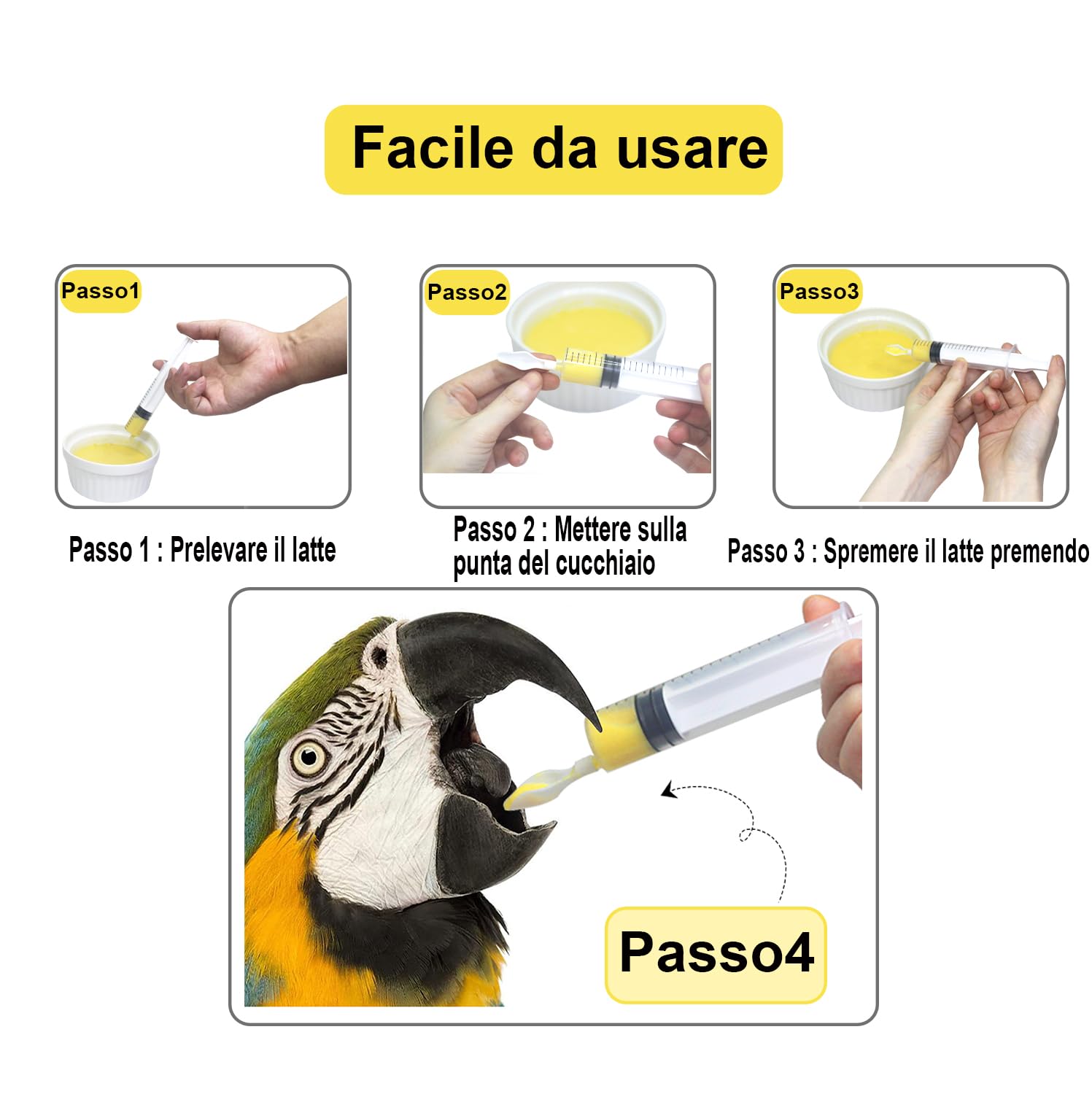 Siringa Alimentatore Manuale per Uccelli e Pappagalli con Bocca a Cucchiaino per Cibo Liquido Riutilizzabile