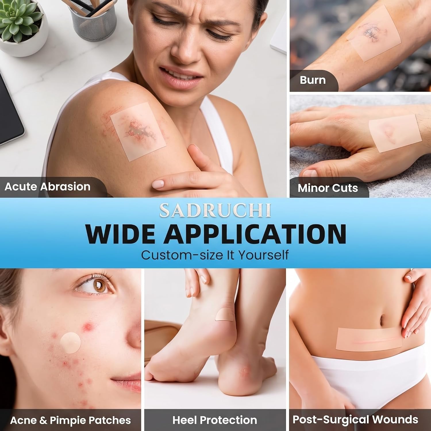 Hydrocolloid Roll Bandage, Medical Grade Waterproof Hydrocolloid Dressing Tape, Cut-to-Size Self-Adhesive Patch for Blisters, Burns, Minor Wounds & Skin Protection (5CM x 7FT) — Amazon image 5