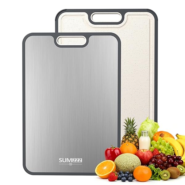 Titanium Cutting Board for Kitchen, Cutting Board Double Sided Food Grade, Pure Titanium and Wheat Straw PP, Easy to Clean Large Size 16”×11”