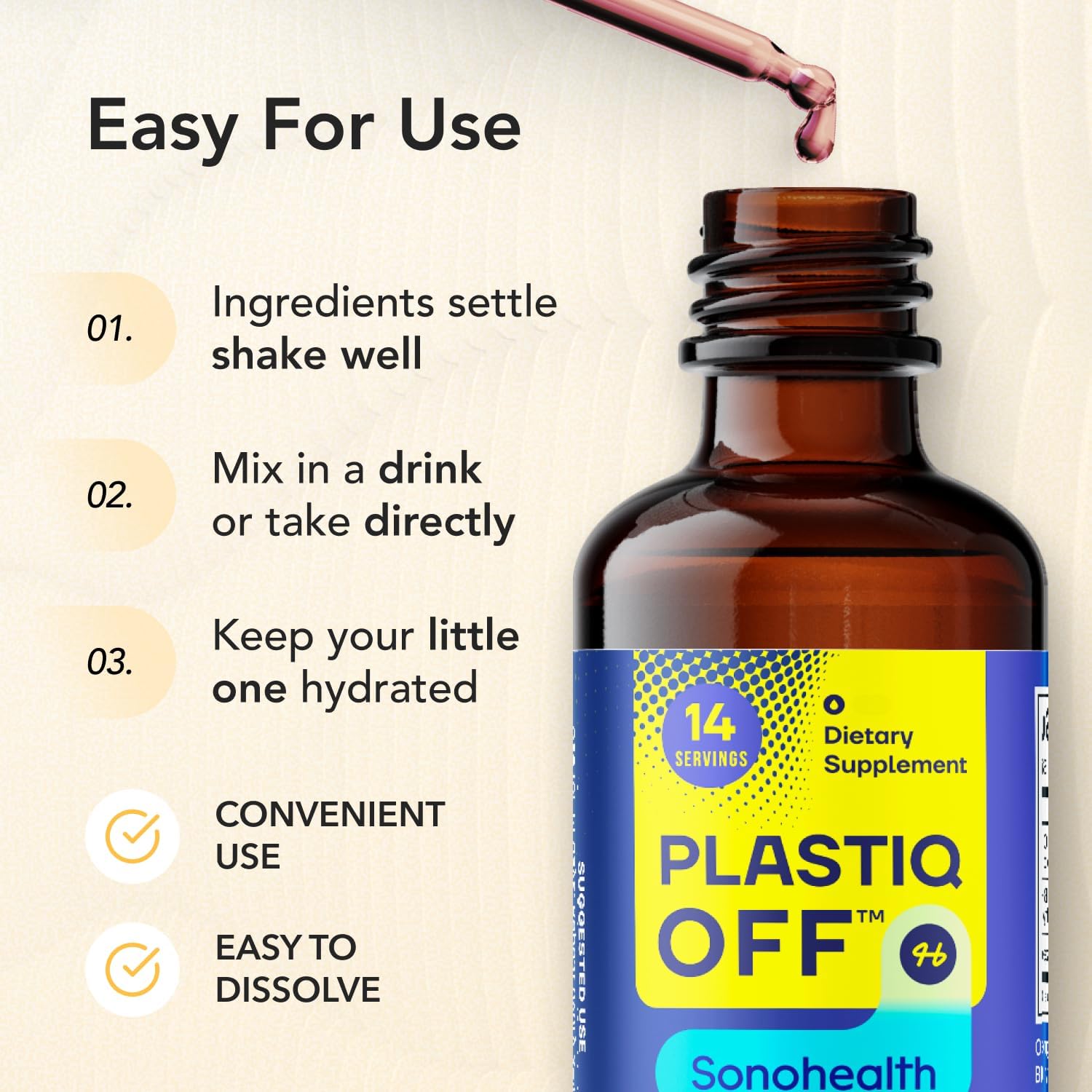 SonoHealth Plastiq Off Zeolite Detox & Cleanse Support with Micronized Zeolite, Liquid Drops for Kids & Adults, Vegan, Non-GMO, USA Sourced - 1.1 Fluid Ounce