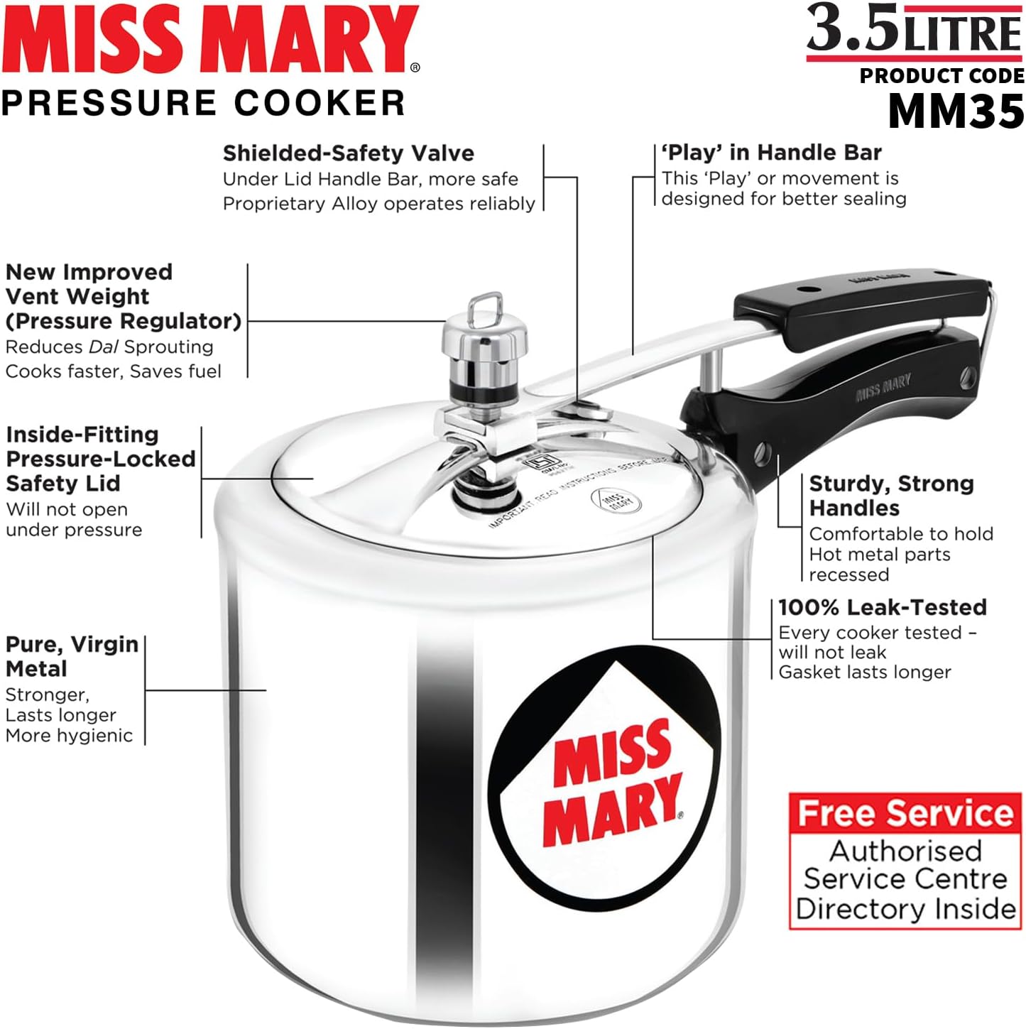 Hawkins Miss Mary Aluminum Pressure Cooker Silver 3.5 Litre