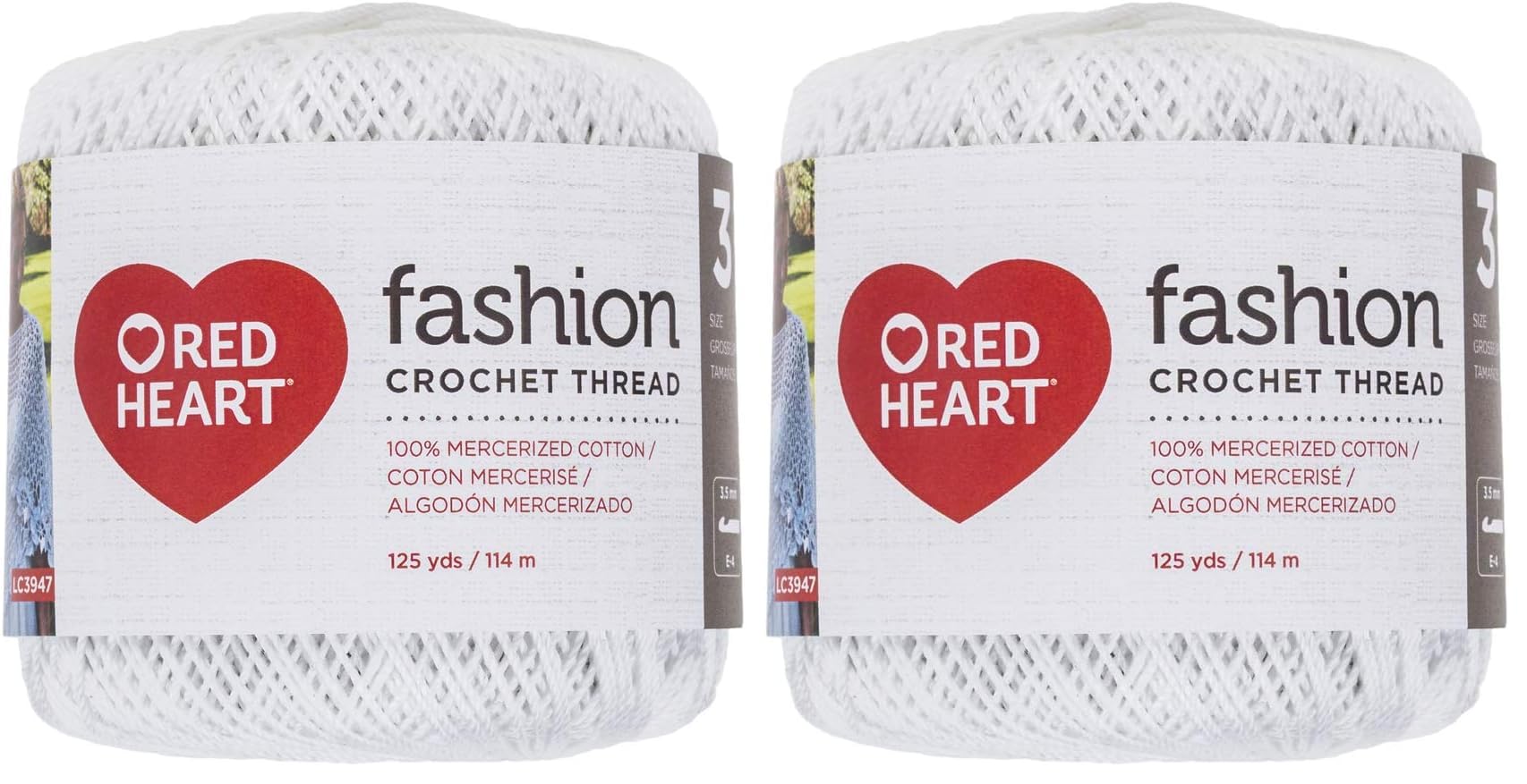 Red Heart Fashion Crochet Thread, 3, White 375 Foot (Pack of 2)