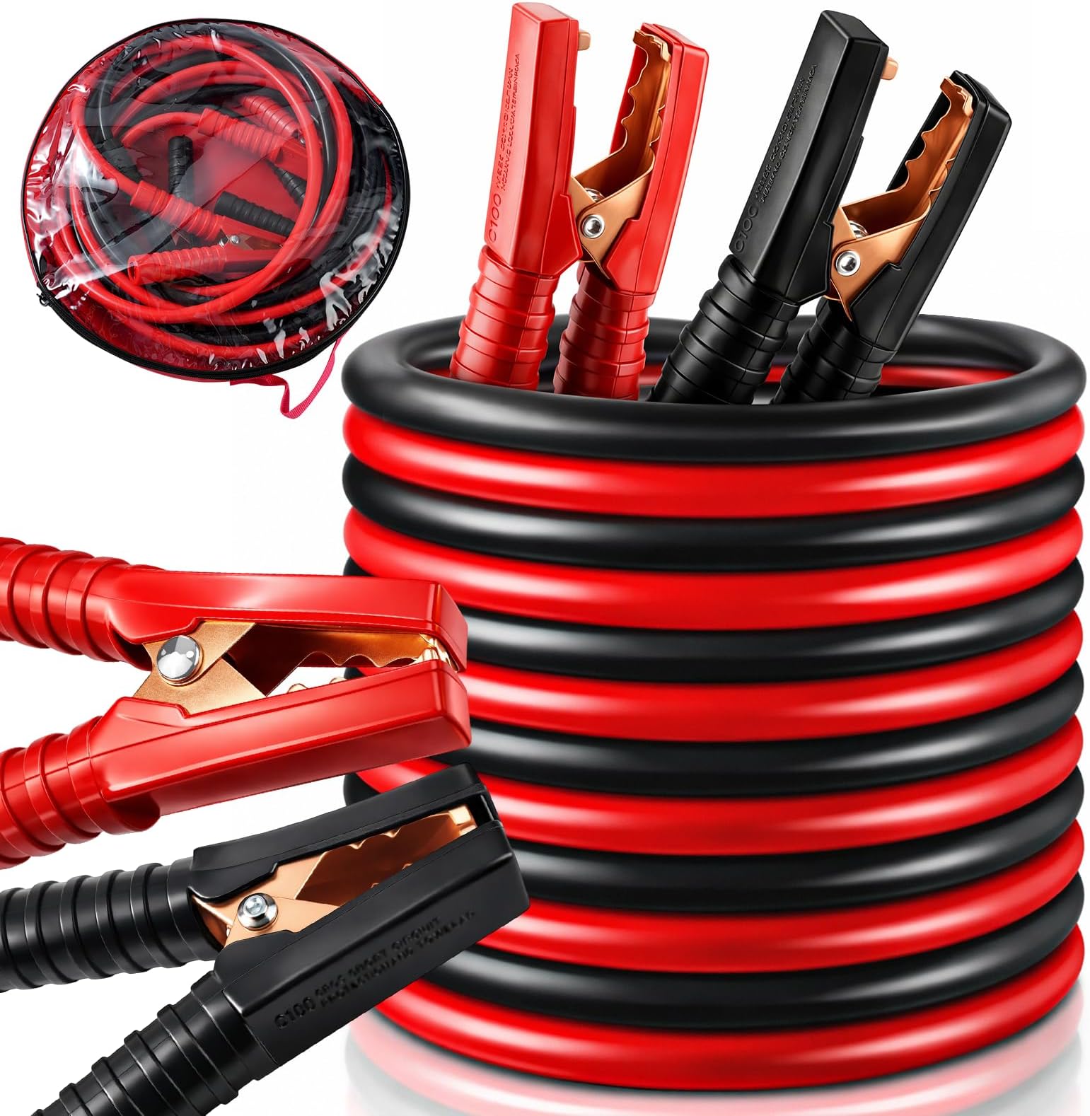 Holdfiturn 6M Booster Cables 3000Amp Heavy Duty Cars Jump Leads Professional Battery Start Cables Colour Coded Clamp Anti Tangle Leads Jump Start Leads for Cars Vans (6M 3000Amp)