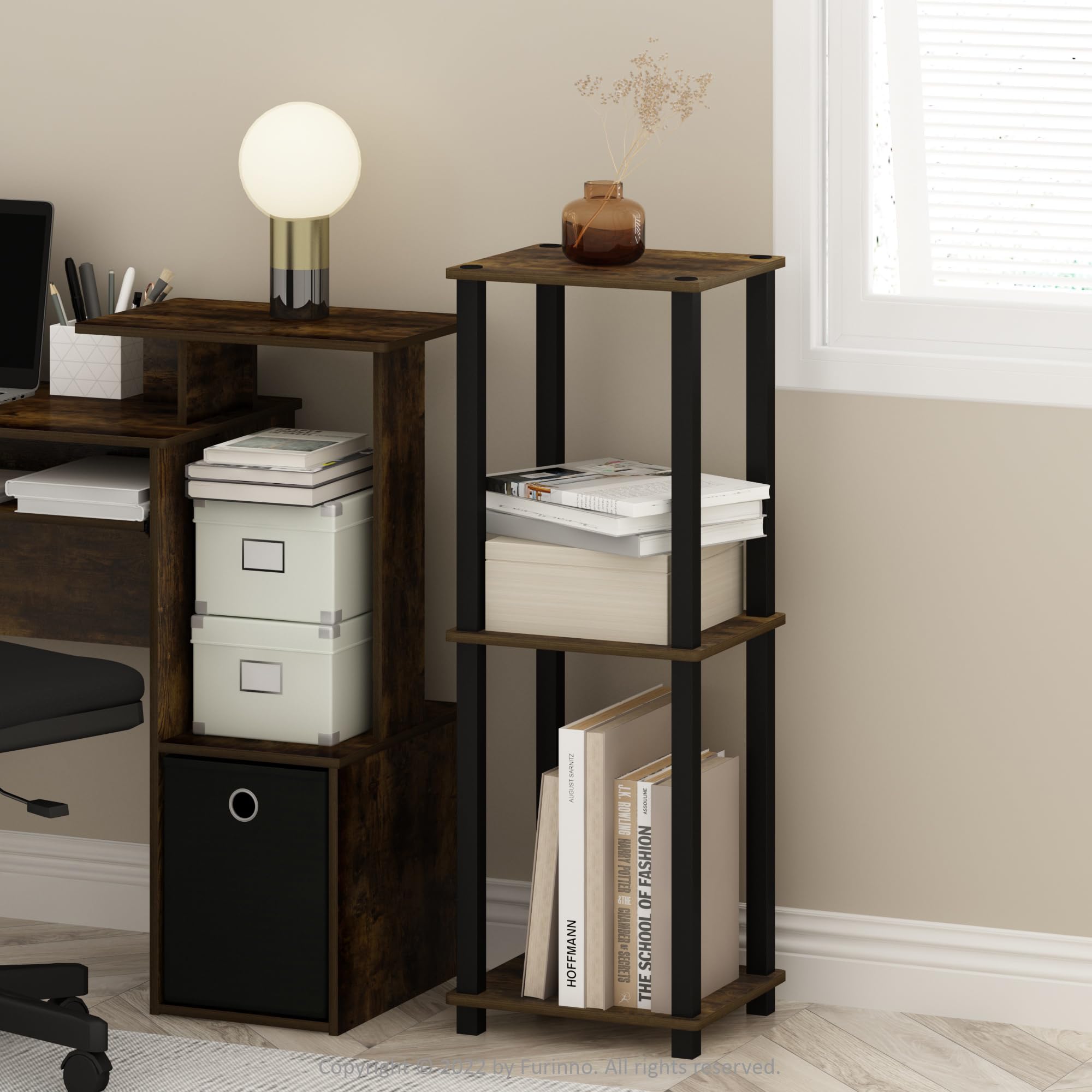 Furinno Simplista Mesa Auxiliar, Engineered Wood, Amber Pine/Black, One Size, 2 Unidades