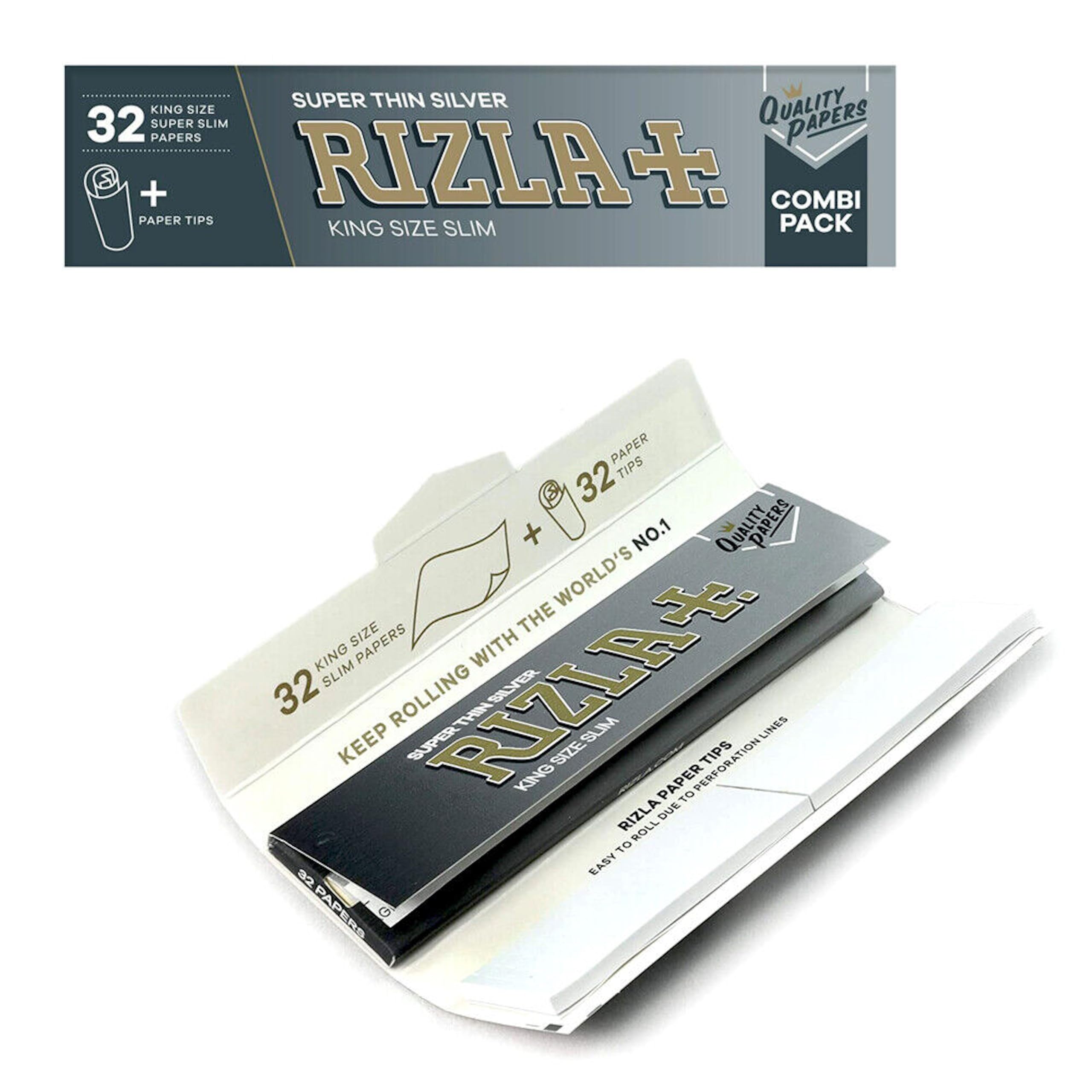 Rizla Super Thin King Size Slim Silver Papers + Tips (Combi Pack) 5 Booklets - Image 2