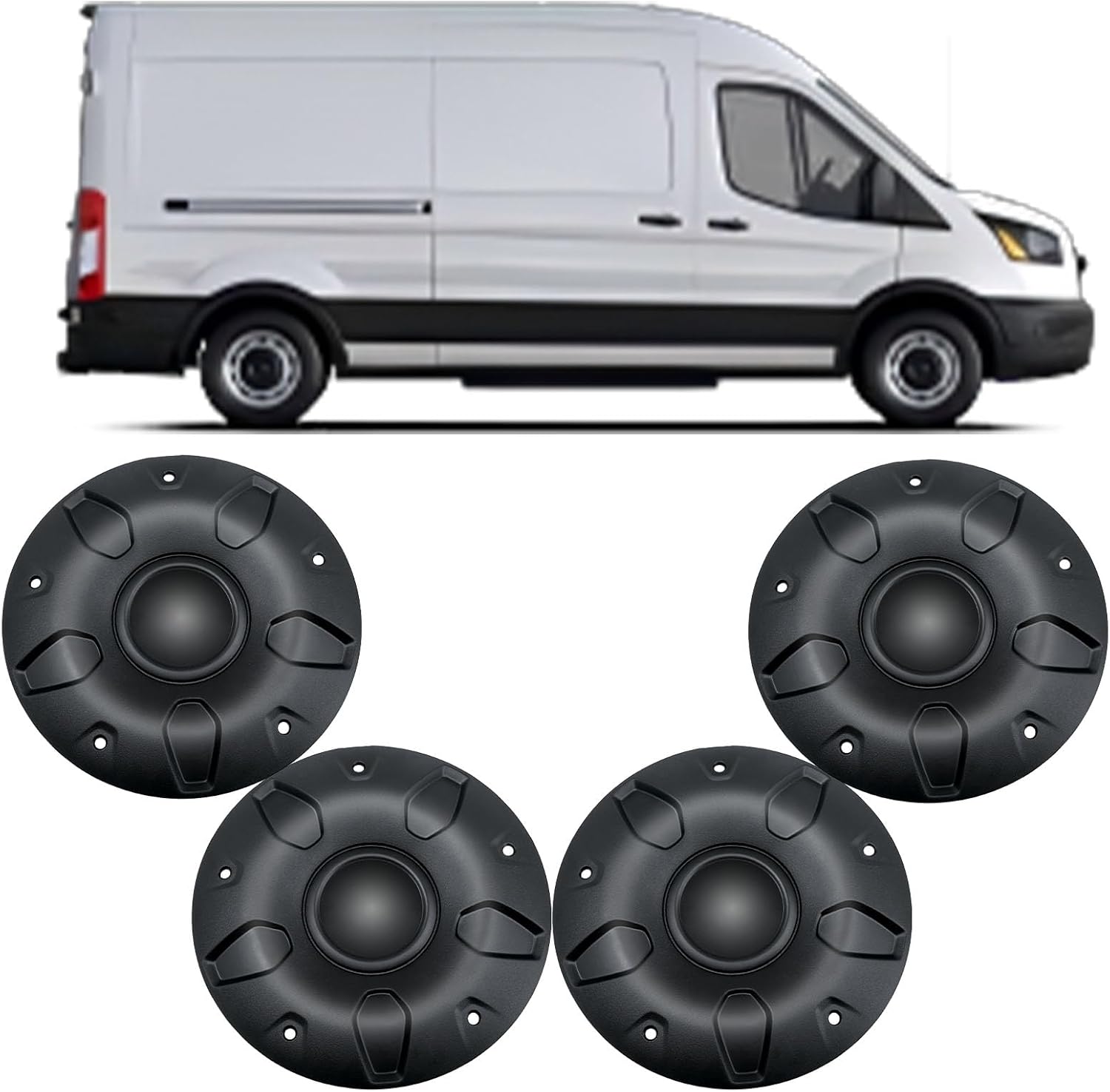 CK4Z-1130-C BK21-1130-CA 4pcs 16" Steel Wheel Black Center Wheel Caps Kit for 2015-2026 Ford Transit 150 250 350 350HD BK211130CA,CK4Z1130C