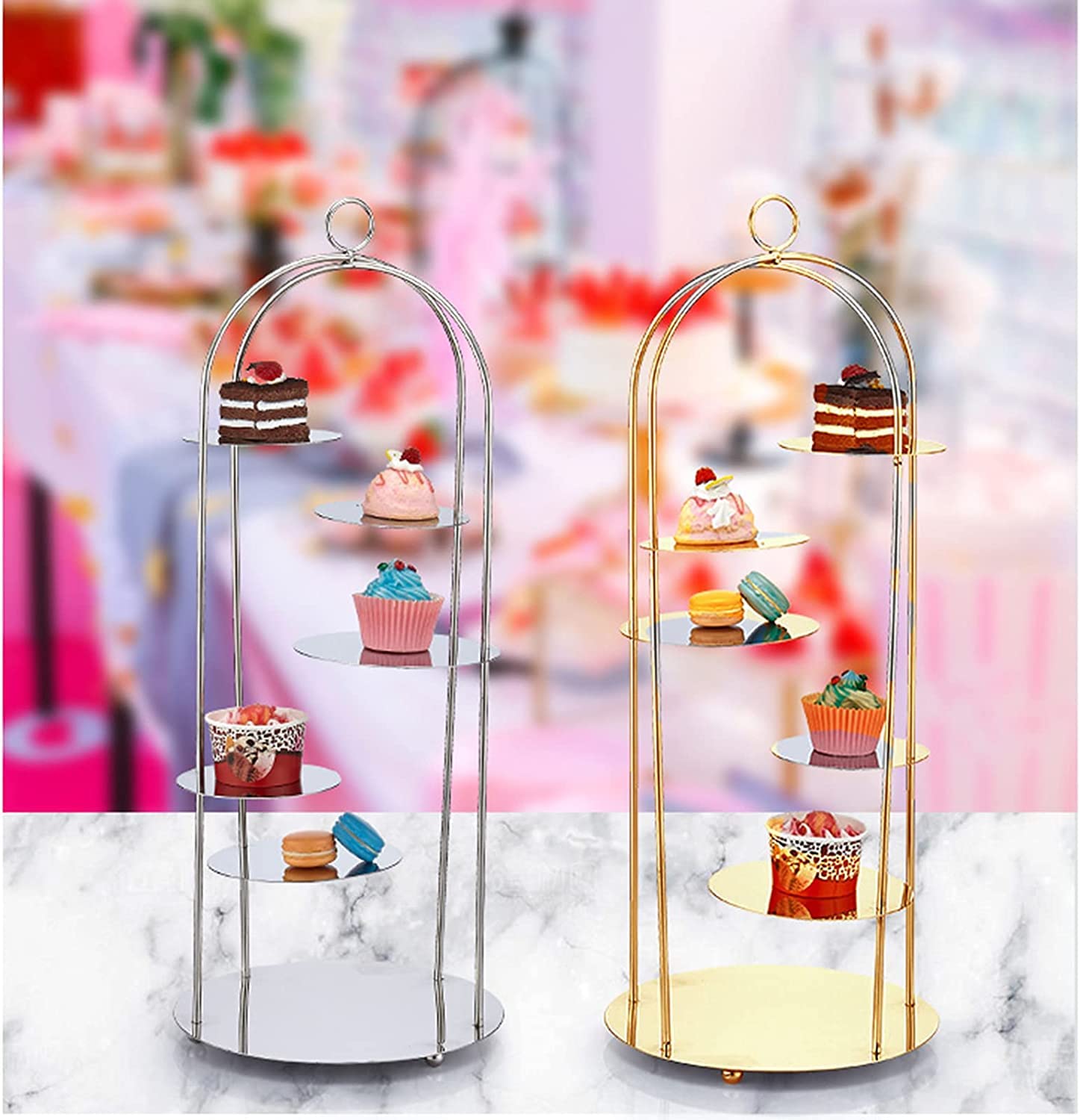 Porta cupcake e cosmetici a più livelli in metallo Birdca – Ele espositore per biscotti, pasticcini e frutta (25 x 60 cm) – perfetto per feste ed eventi