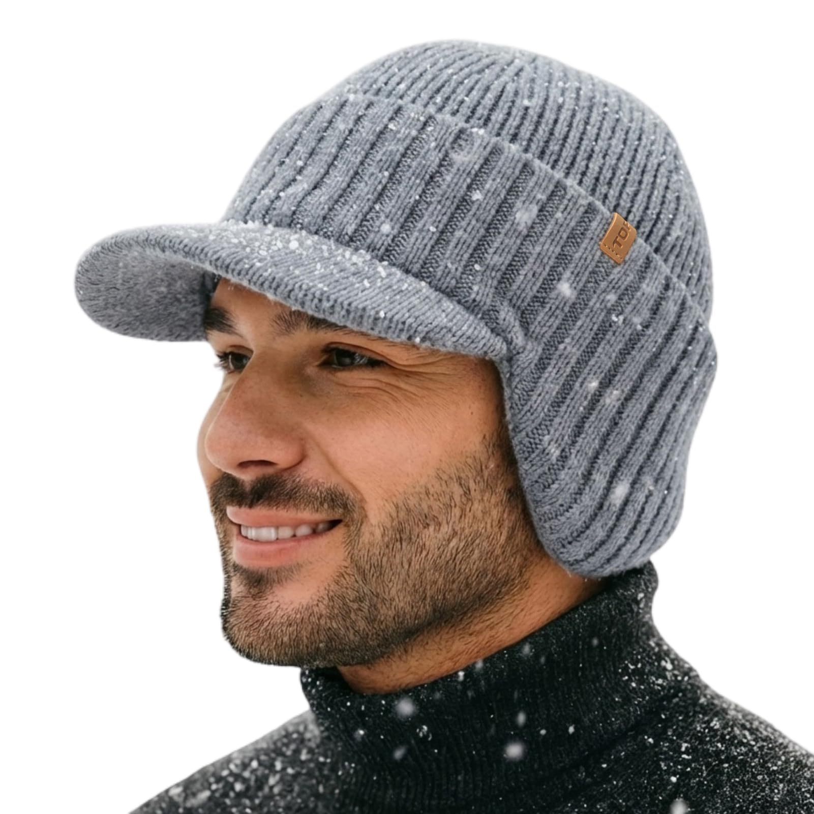 DryKnit™ Waterproof Merino Wool Beanie Hat with Brim Ear Flaps Fleece Lined Ski Cap for Cold Weather & Large Heads