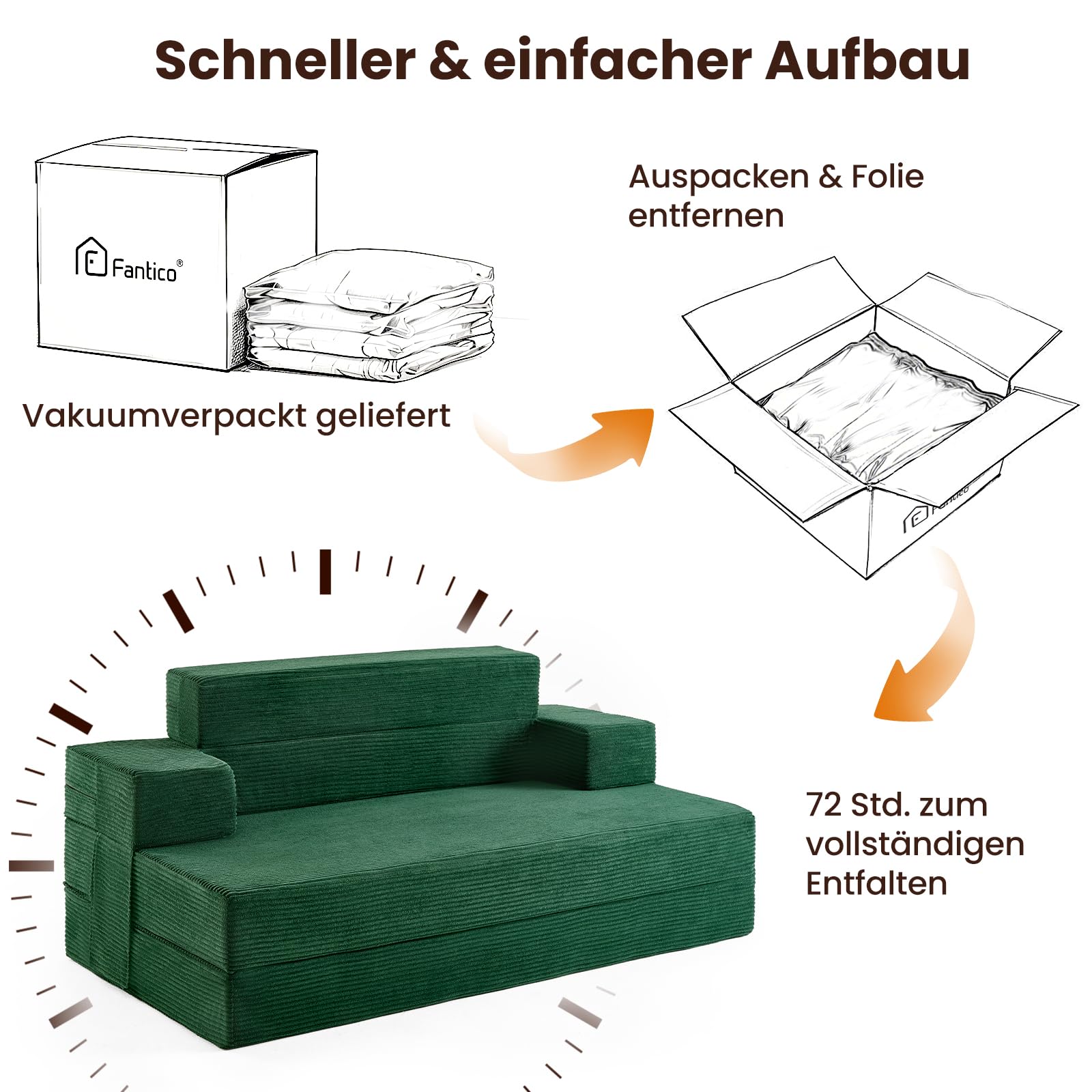 3-in-1 Schlafsofa 150 x 200 cm – Schlafsessel mit Bettfunktion, klappbares Bettsofa, Faltbare Schlafcouch mit integrierten Rückenkissen & separatem Kissen, waschbarer Bezug, Dunkelgrün