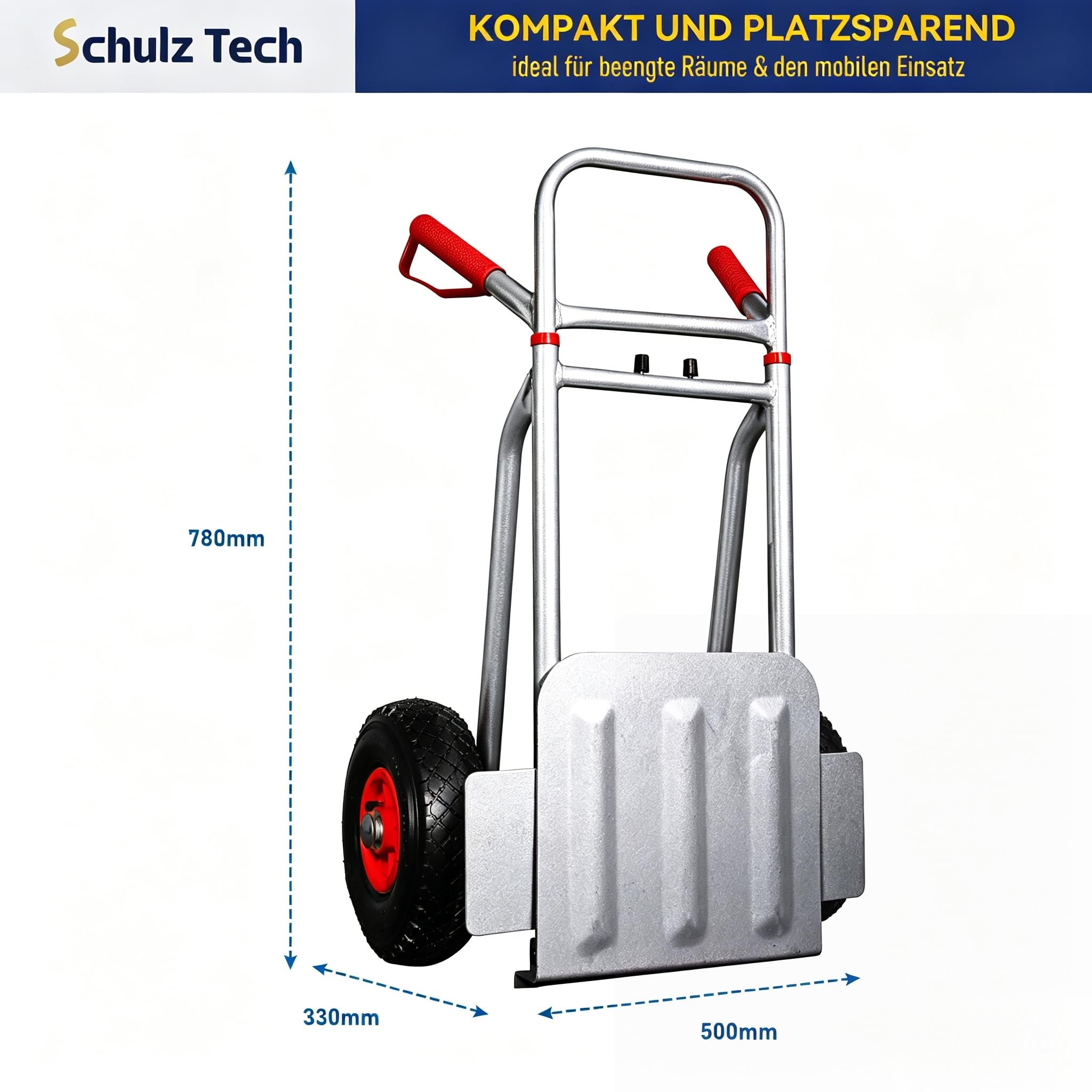 Sackkarre klappbar 200kg Traglast - Hochwertiger Stahl ergonomischer Transportwagen für Lager,Umzüge und Getränkekisten - XL Schaufel,Sicherheitsgriffe,luftbefüllte Reifen - Silver