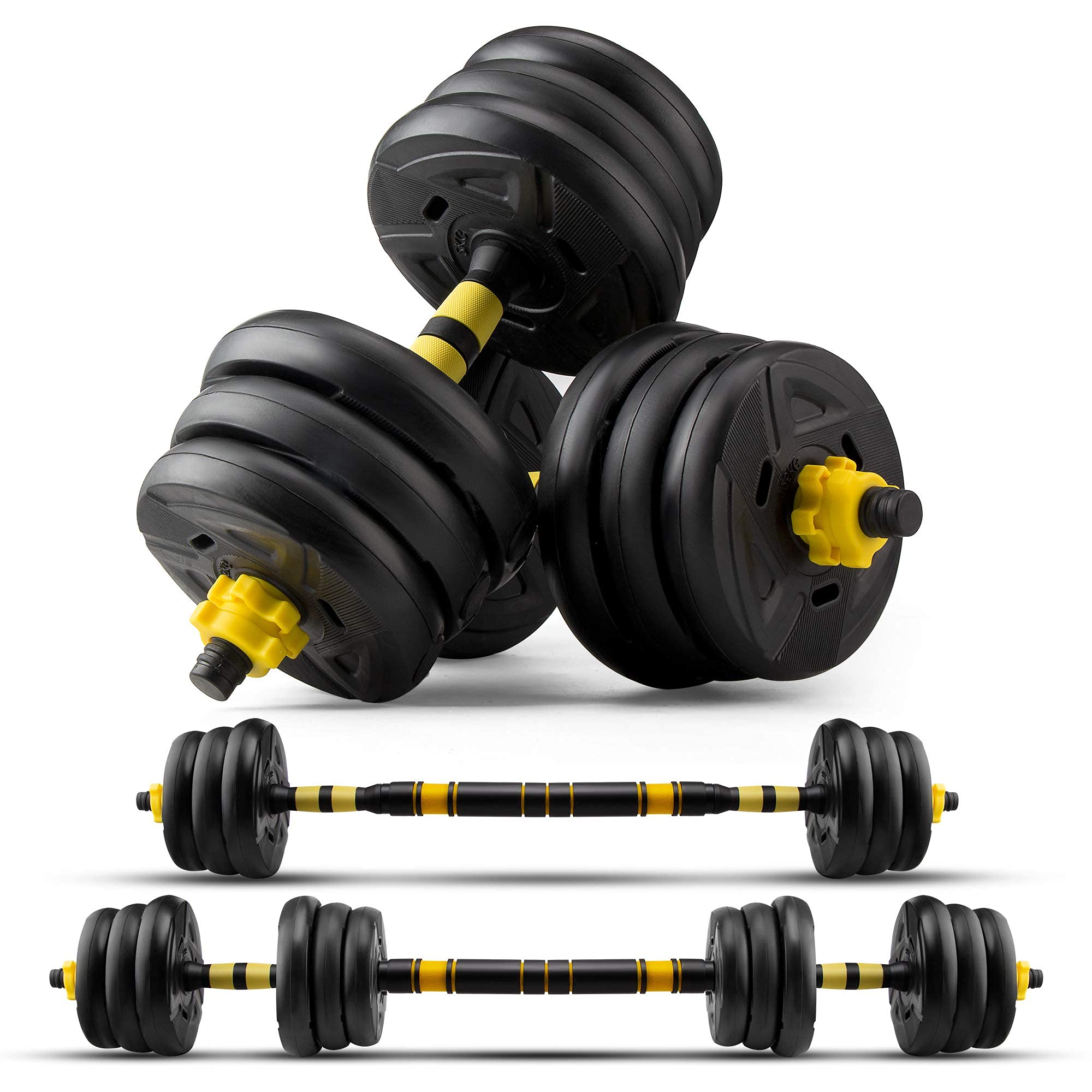 zybeauty Adjustable Dumbbells Weight Set 44LBS(20KG),Weights Dumbbells Set with Connecting Rod can be Used as Barbells,Free Weights 2-in-1 Set,Home Fitness Gym Workout Equipment for Men and Women