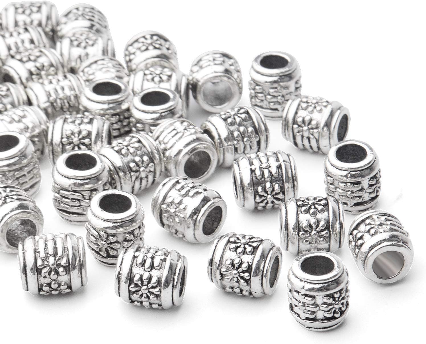 Aylifu 50pcs Antique Silver Large Hole Spacer Beads Alloy European Style Tube Bead Spacer Tibetan Beads Column Spacers Jewelry Spacer Charms for DIY Bracelet Jewelry Crafts Making, Hole: 5mm - Image 5