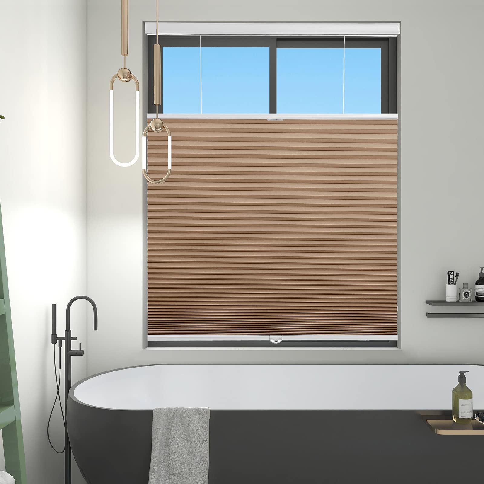 Changshade Blackout Cellular Shades Cordless, Top Down Bottom Up Blinds for Windows, 1.5" Single Cell Pleated Honeycomb Window Shades for Bedroom, Child Room,33" Width x72 Height,Light Brown