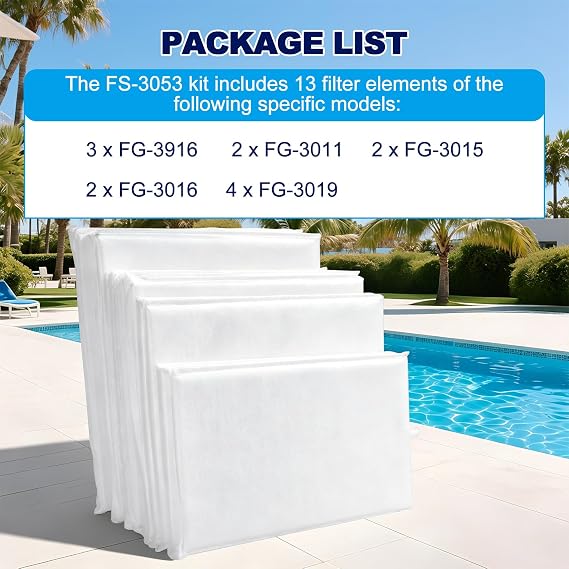 FS-3053 Rectangular DE Grid Filter Set Compatible with Sta-Rite System 3 S8D110 Pool Filter Systems, Rectangular Swimming Pool Filter Grids, 13-Pack Rectangular Filter Panels, with Top Exit Port