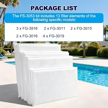 FS-3053 Rectangular DE Grid Filter Set Compatible with Sta-Rite System 3 S8D110 Pool Filter Systems, Rectangular Swimming Pool Filter Grids, 13-Pack Rectangular Filter Panels, with Top Exit Port